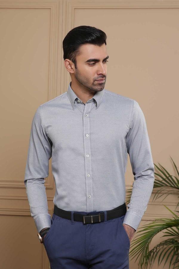 SMART SHIRT FULL SLEEVE SLIM FIT LIGHT GREY at Charcoal Clothing