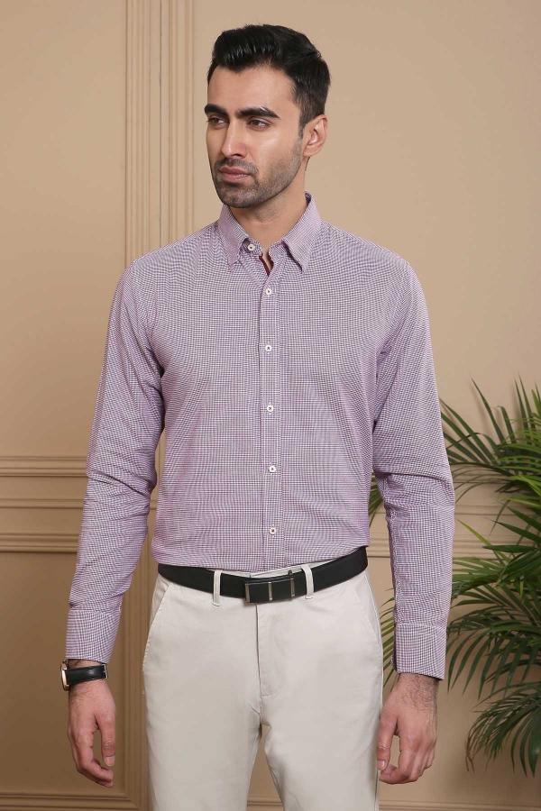 SMART SHIRT FULL SLEEVE SLIM FIT MAROON WHITE at Charcoal Clothing