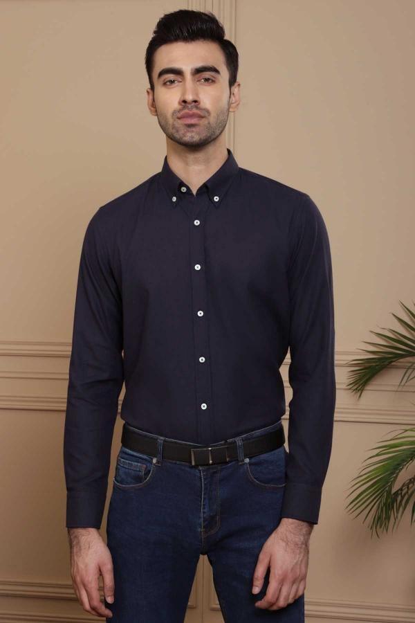SMART SHIRT FULL SLEEVE SLIM FIT NAVY at Charcoal Clothing