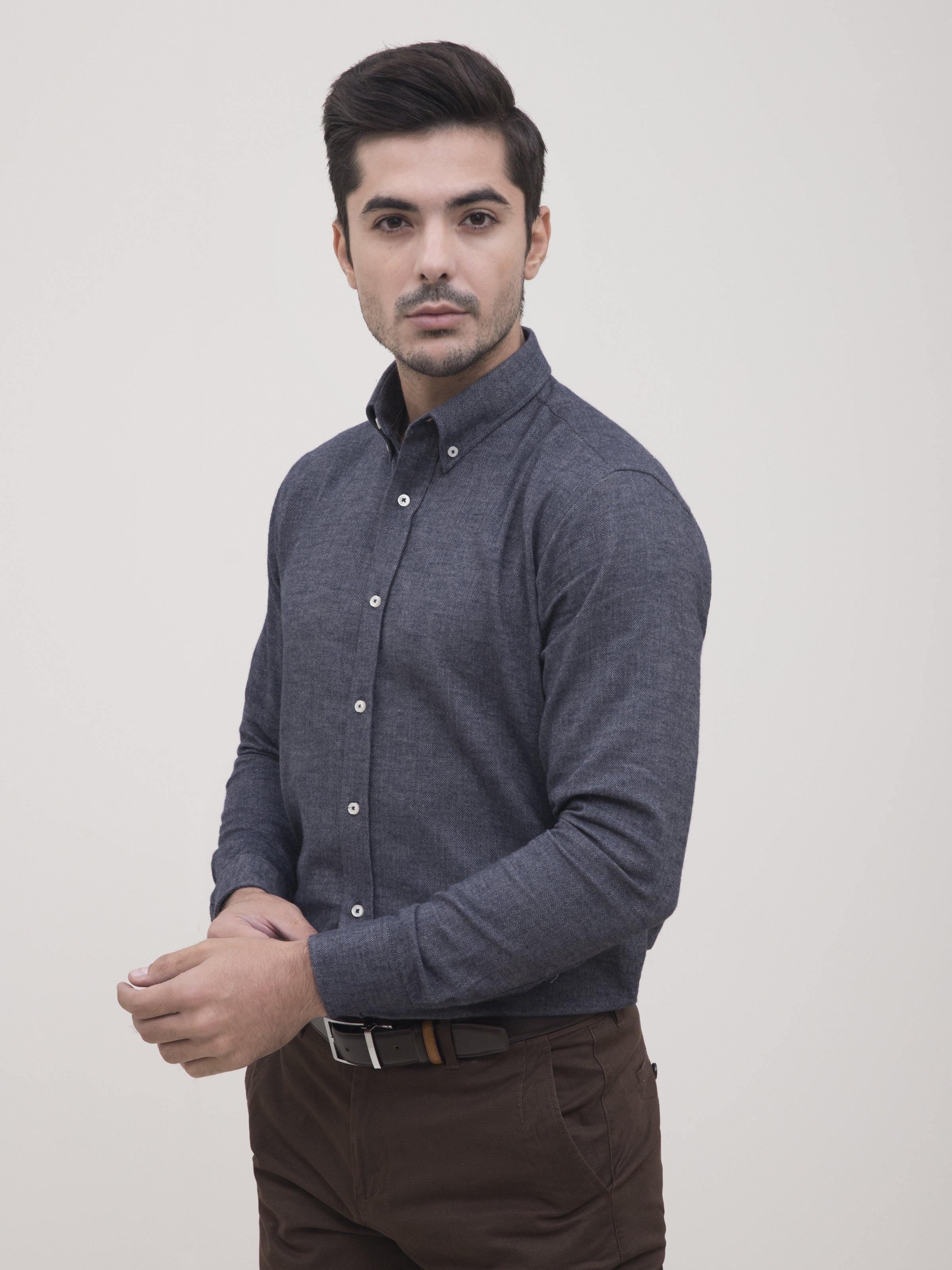 SMART SHIRT NAVY GREY at Charcoal Clothing