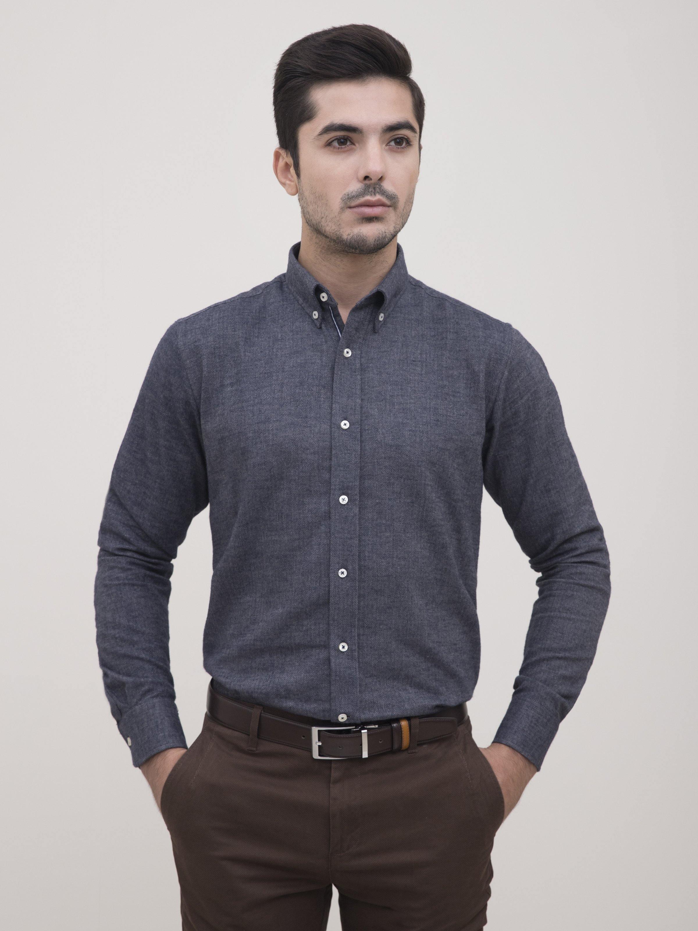 SMART SHIRT NAVY GREY at Charcoal Clothing