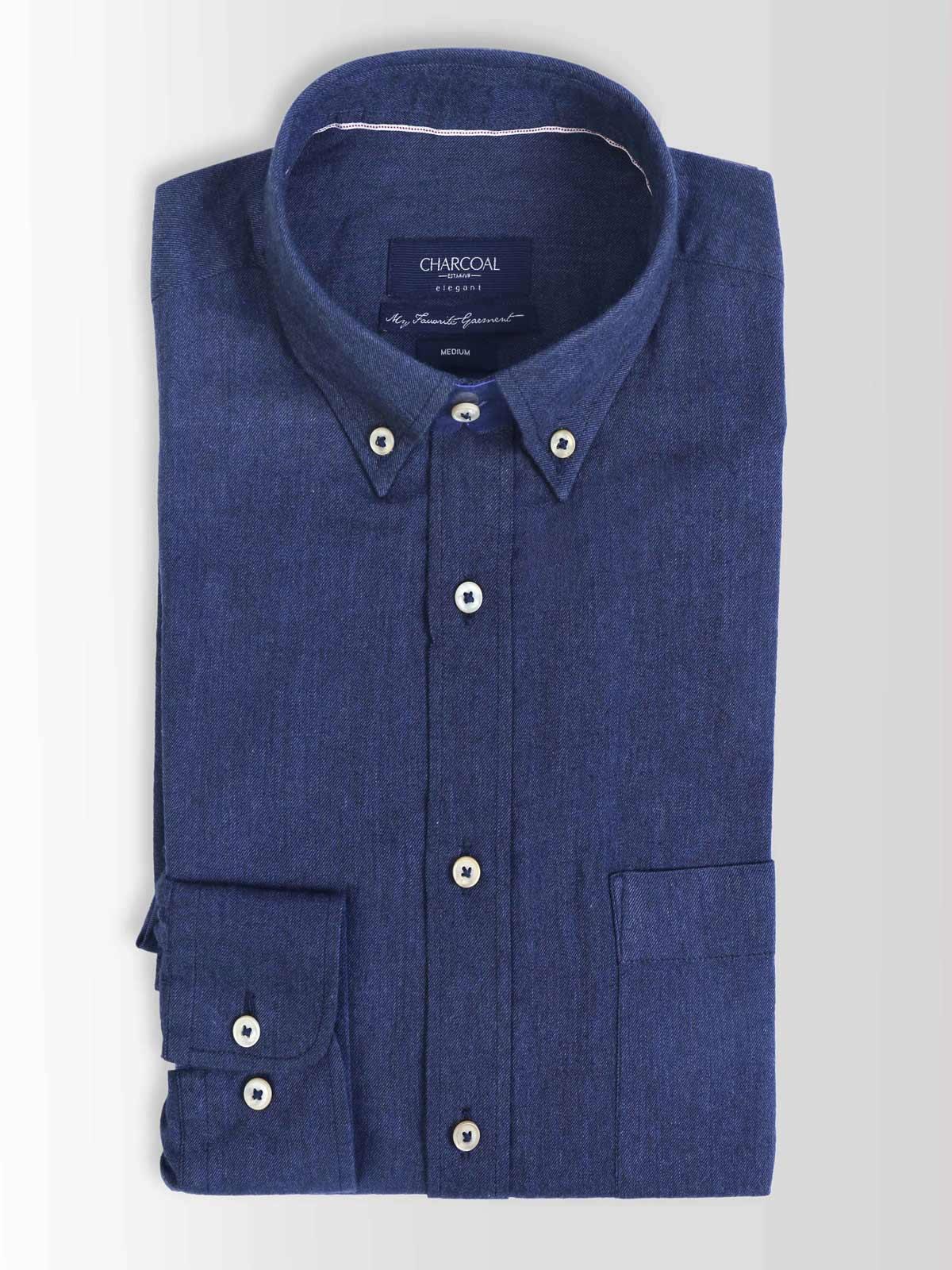 SMART SHIRT WOOL DENIM BLUE at Charcoal Clothing