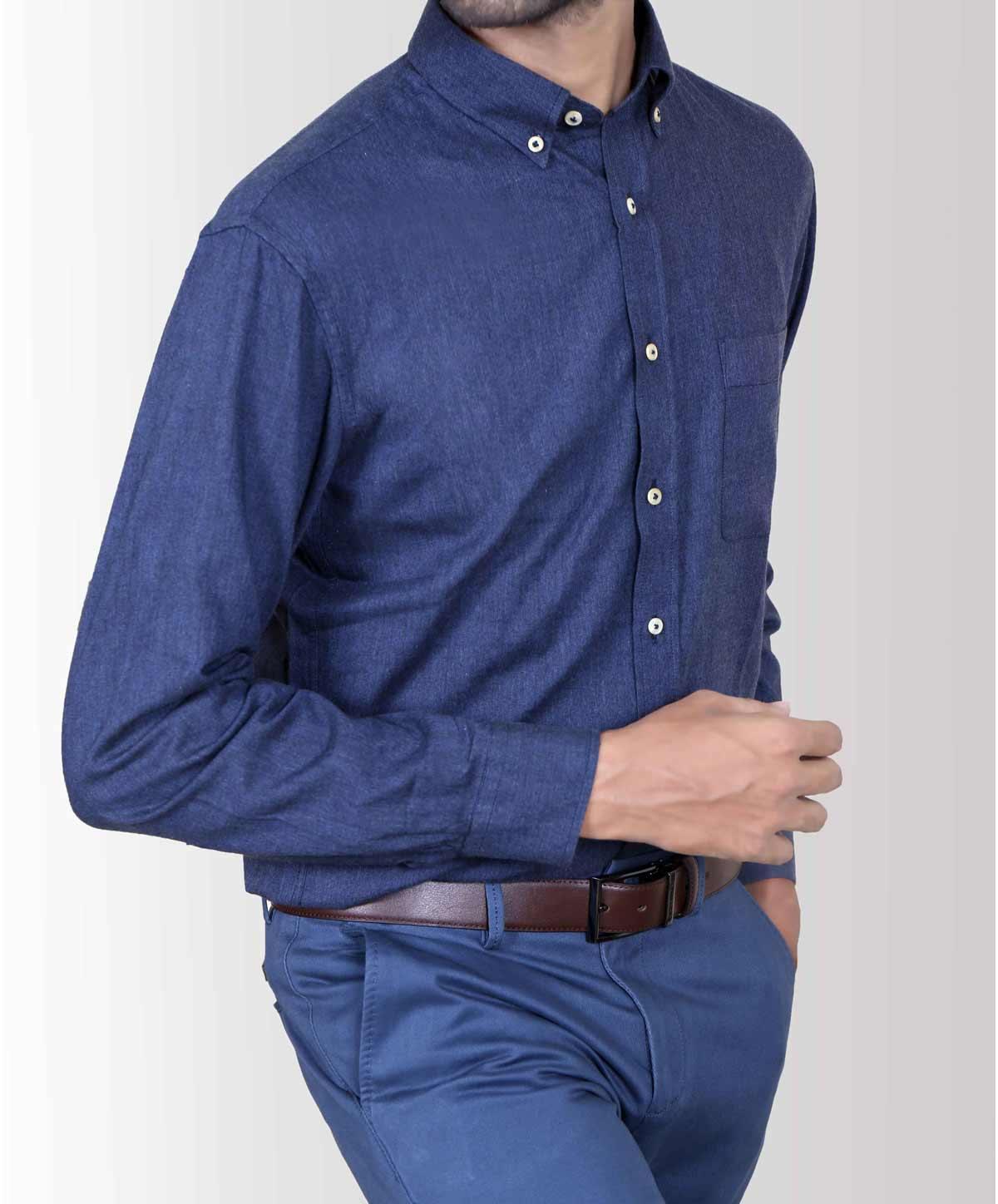 SMART SHIRT WOOL DENIM BLUE at Charcoal Clothing