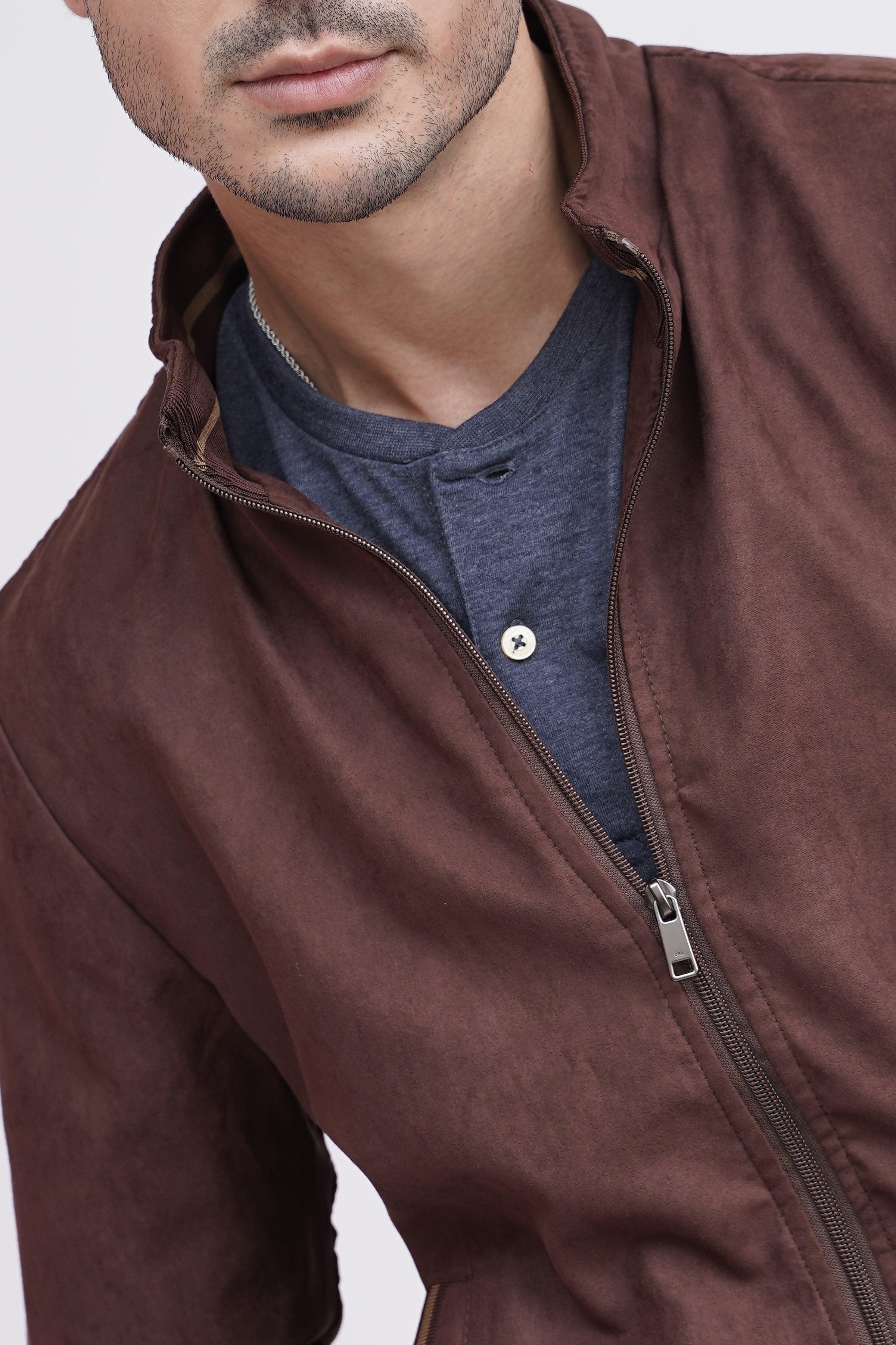 SUEDE JACKET F/S BROWN at Charcoal Clothing