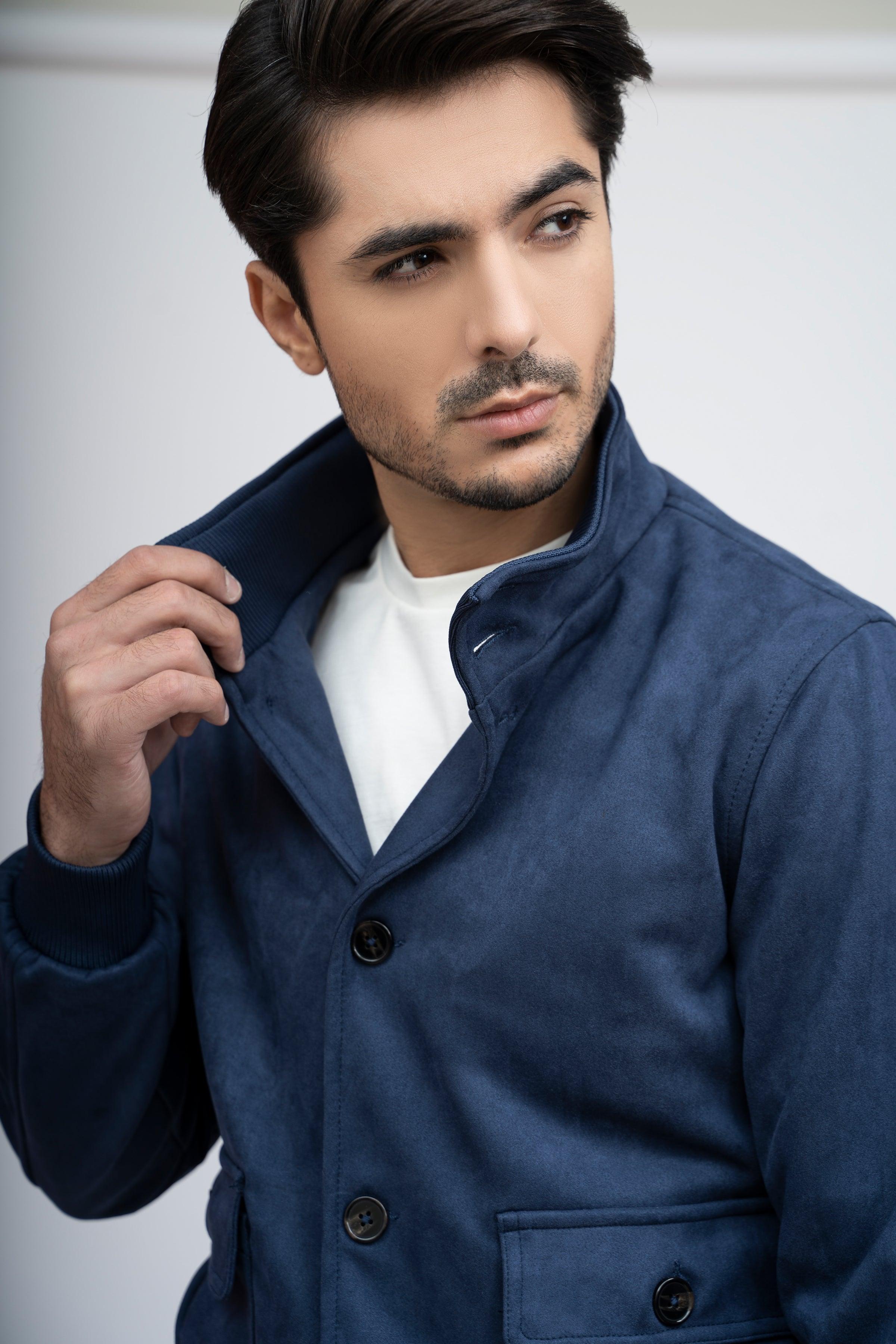 SUEDE JACKET F/S NAVY at Charcoal Clothing