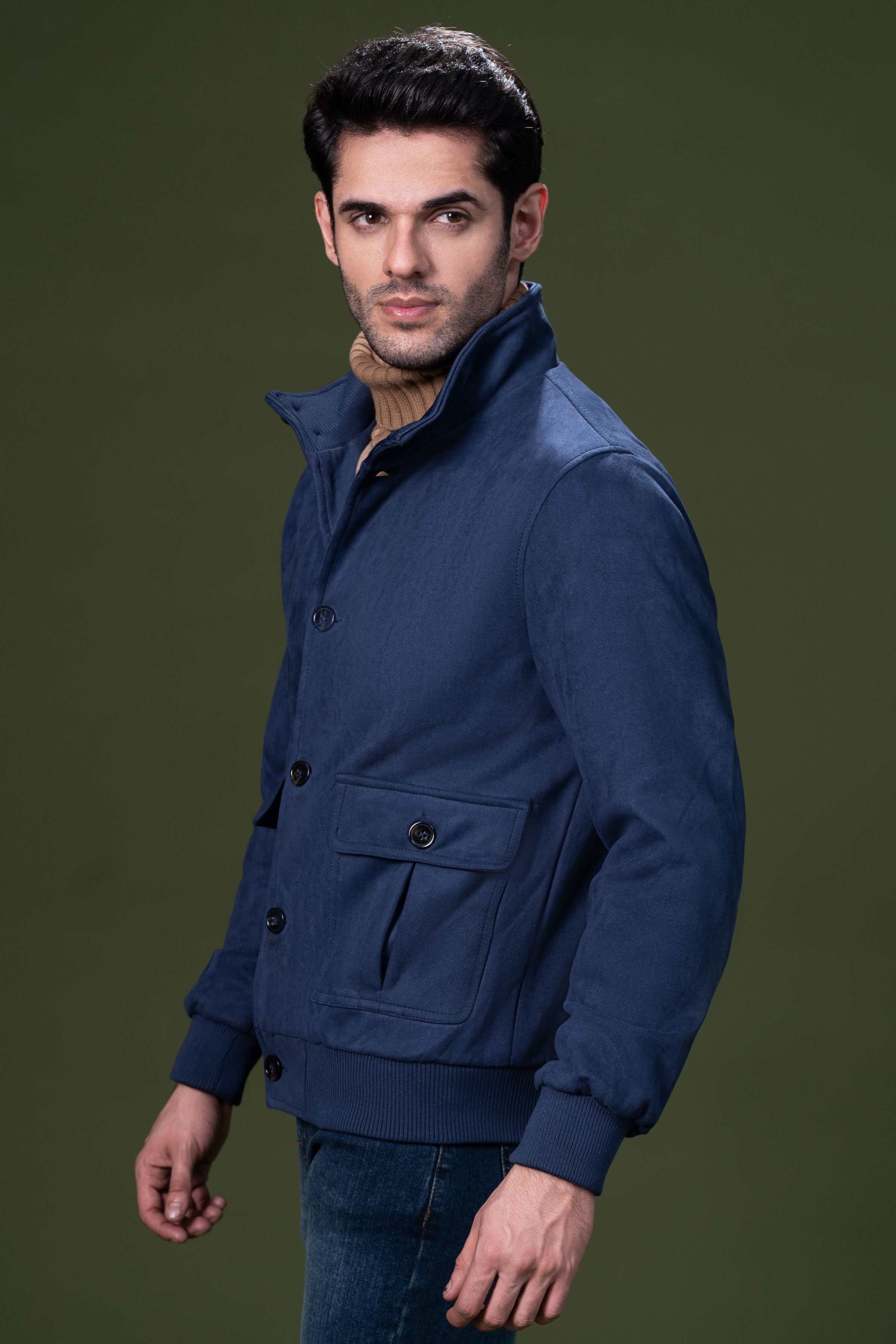 SUEDE JACKET NAVY at Charcoal Clothing