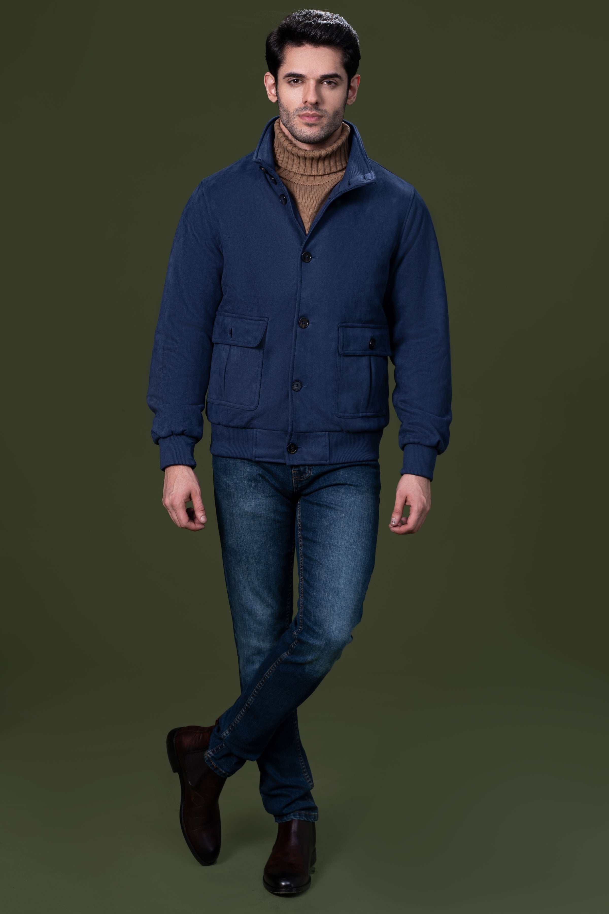SUEDE JACKET NAVY at Charcoal Clothing