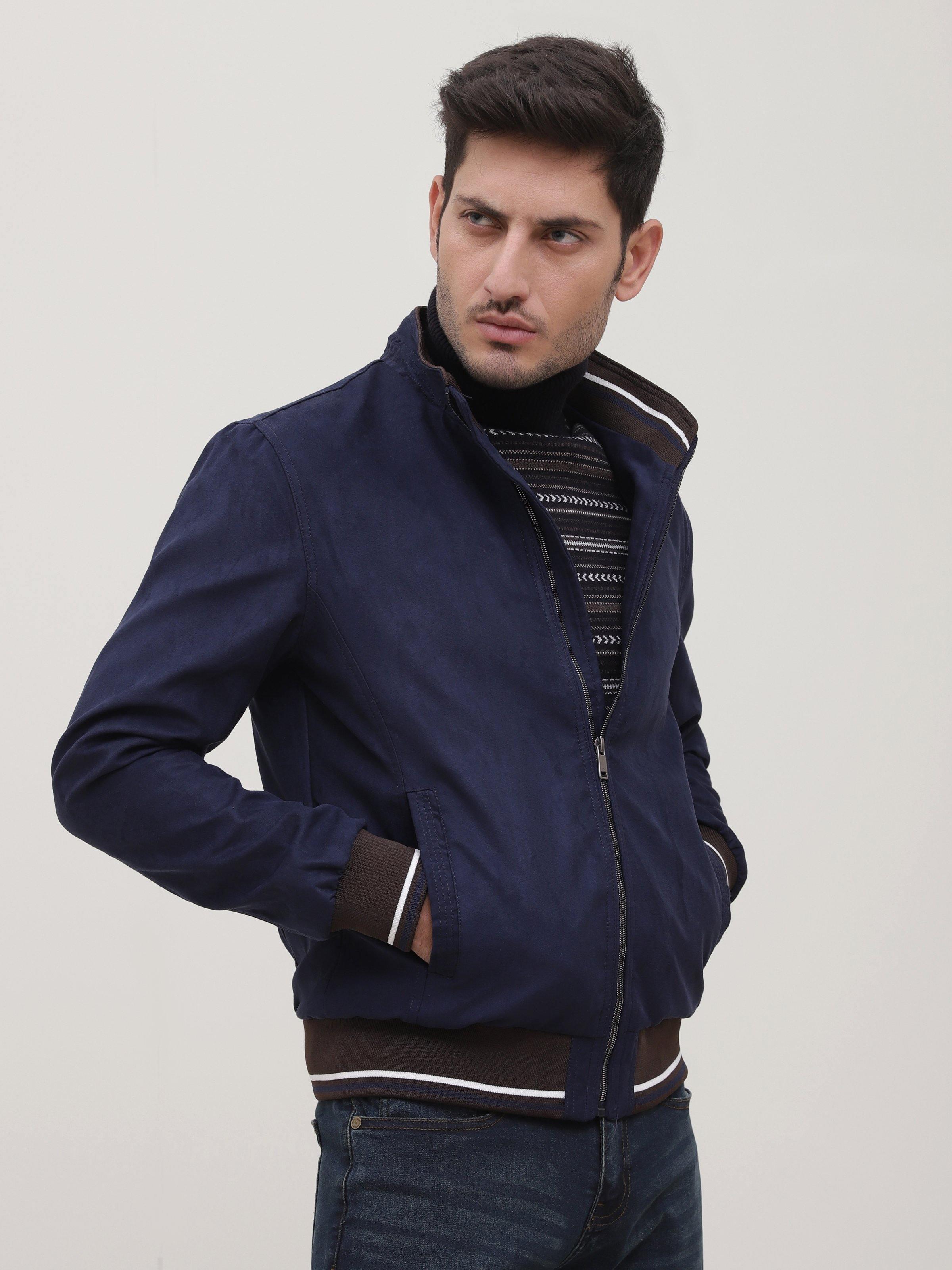 SUEDE JACKET NAVY at Charcoal Clothing