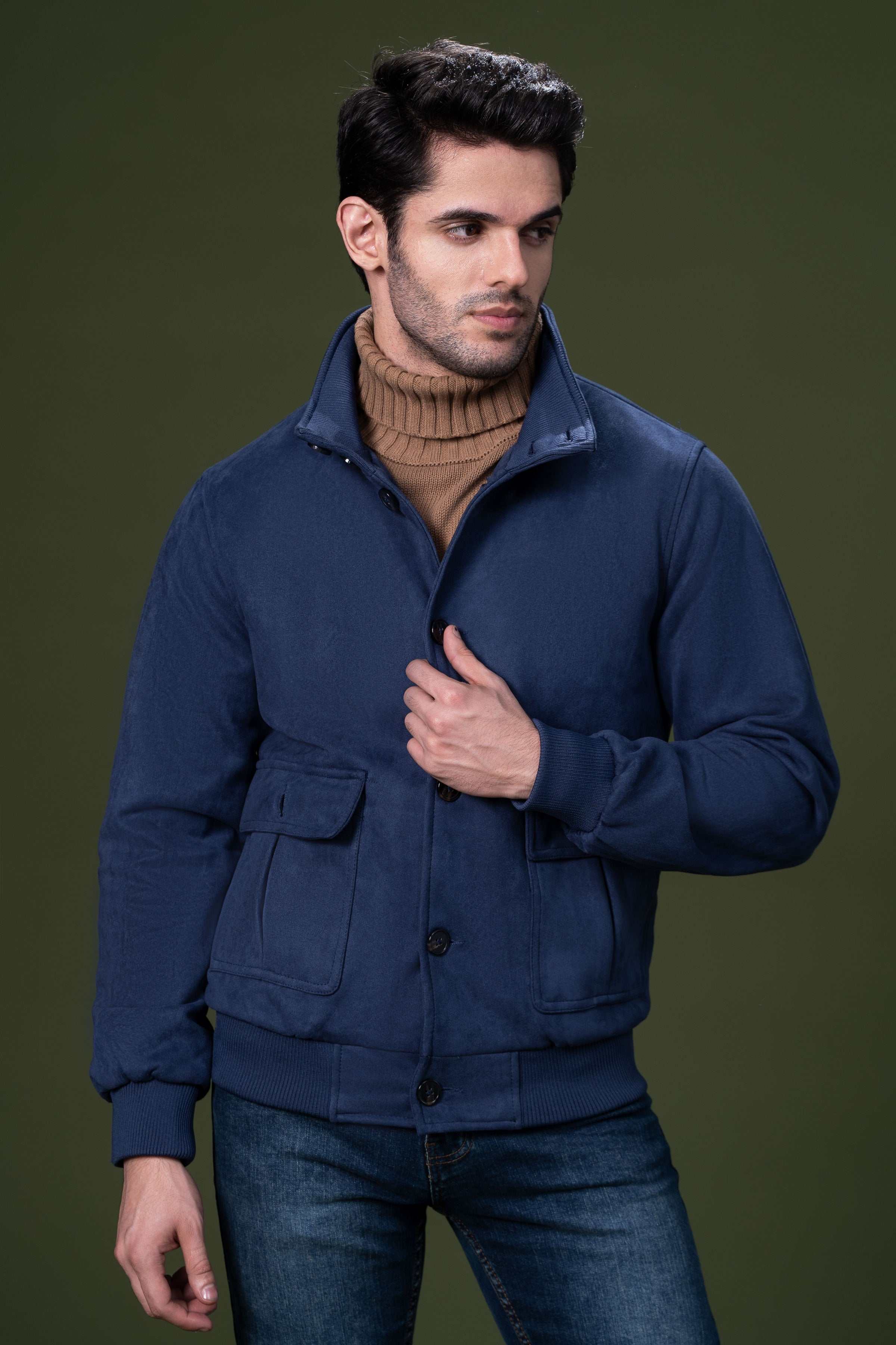 SUEDE JACKET NAVY at Charcoal Clothing