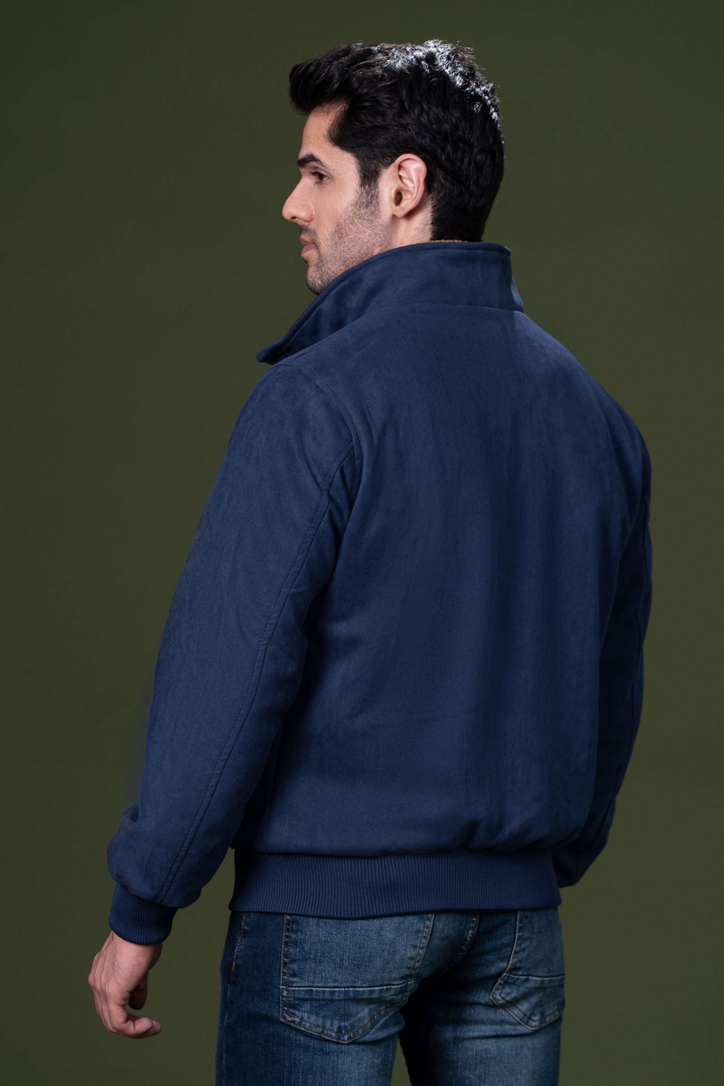 SUEDE JACKET NAVY at Charcoal Clothing