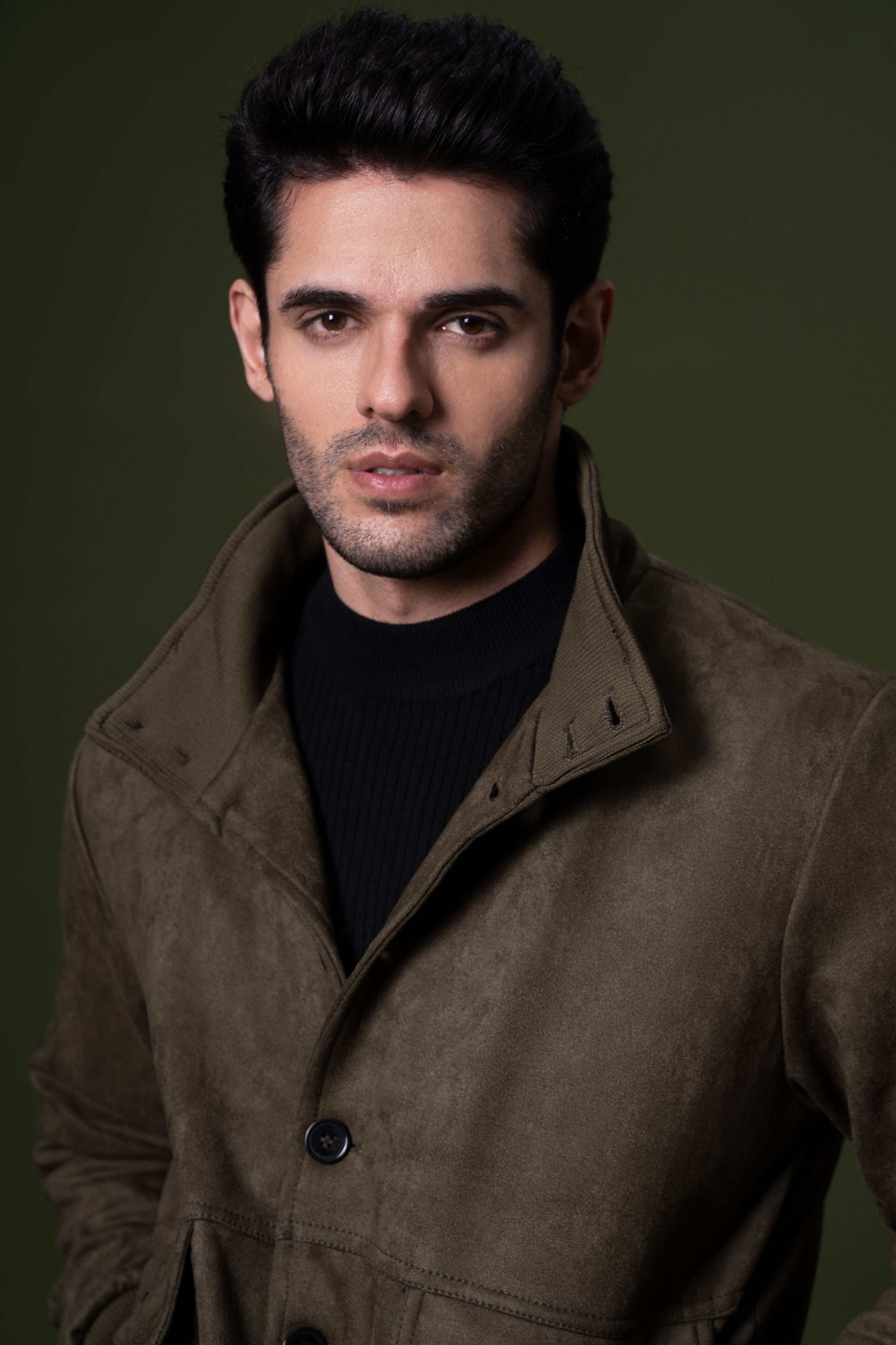 SUEDE JACKET OLIVE at Charcoal Clothing