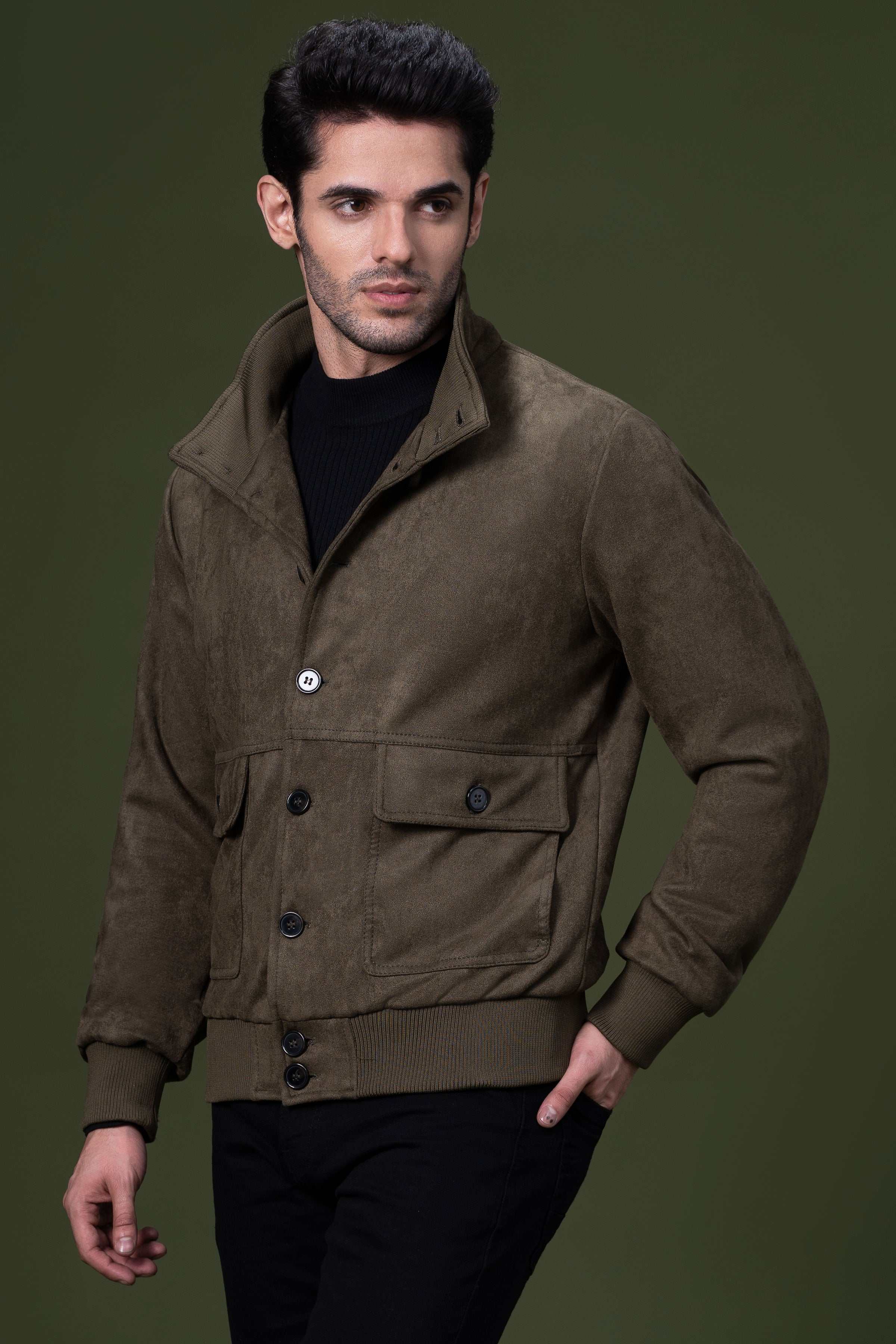 SUEDE JACKET OLIVE at Charcoal Clothing