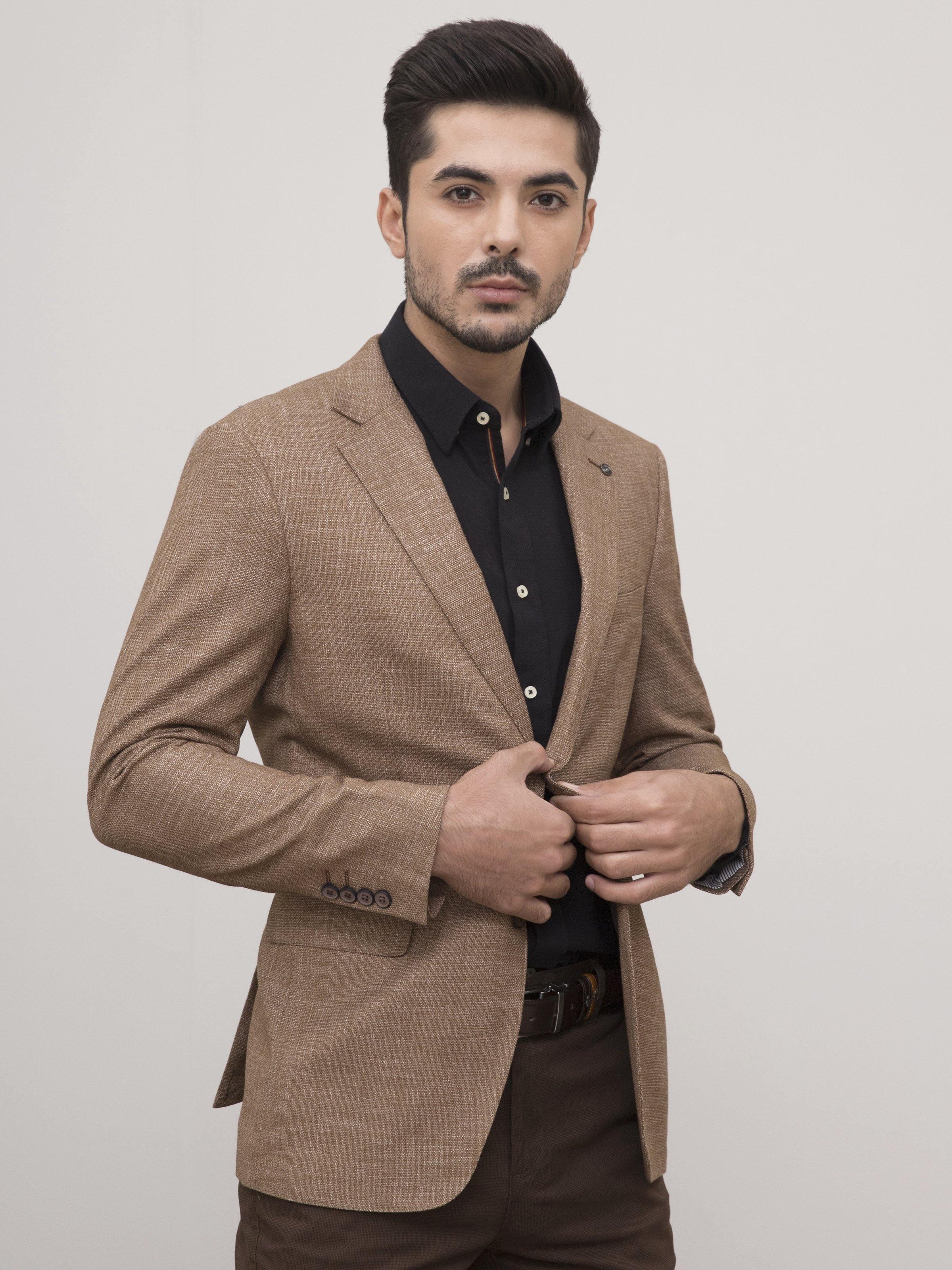 SUMMER COAT SLIM FIT 2 BUTTON DOWN LIGHT BROWN at Charcoal Clothing