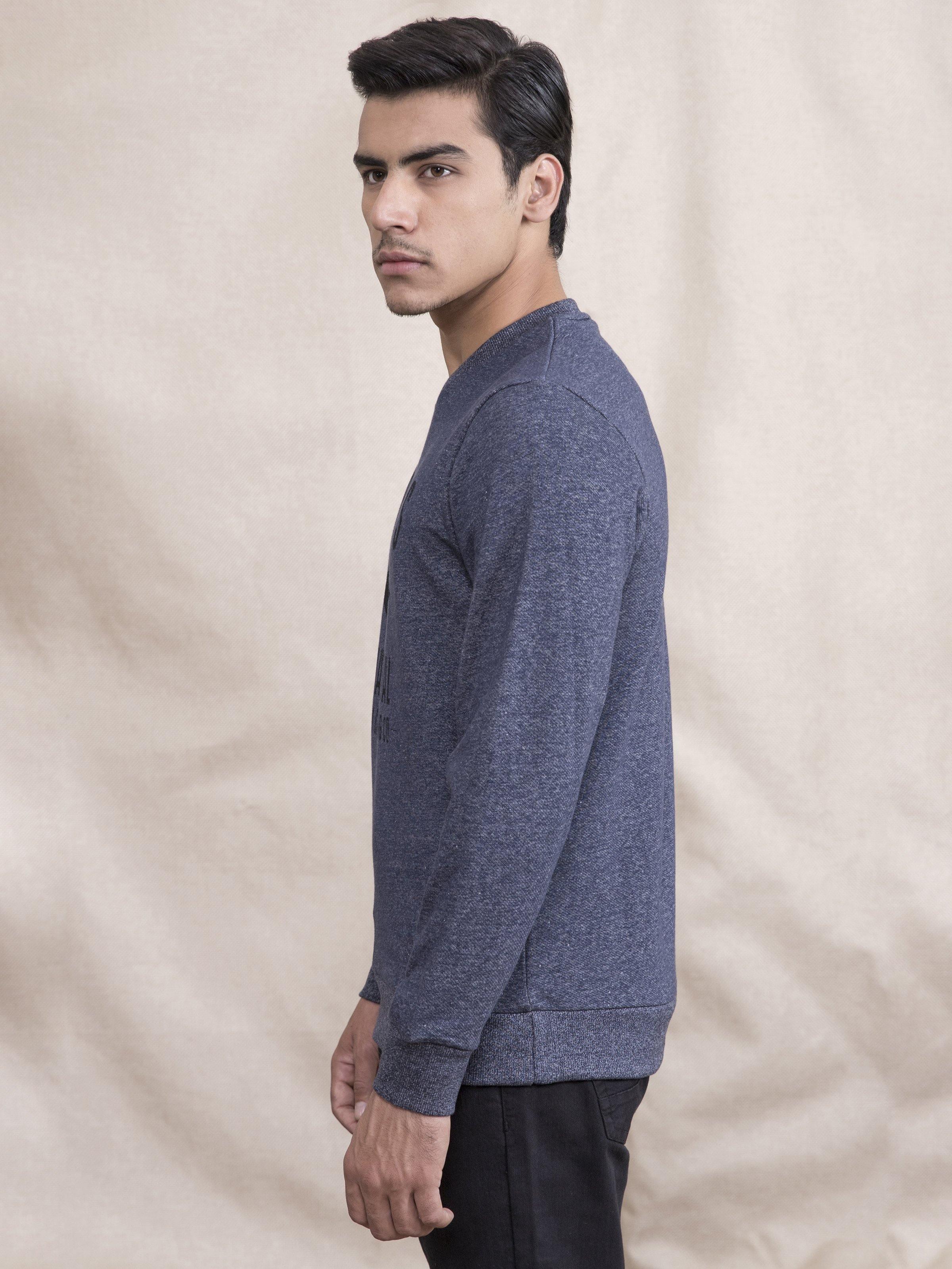 SWEAT SHIRT CHAIN YARN NAVY at Charcoal Clothing