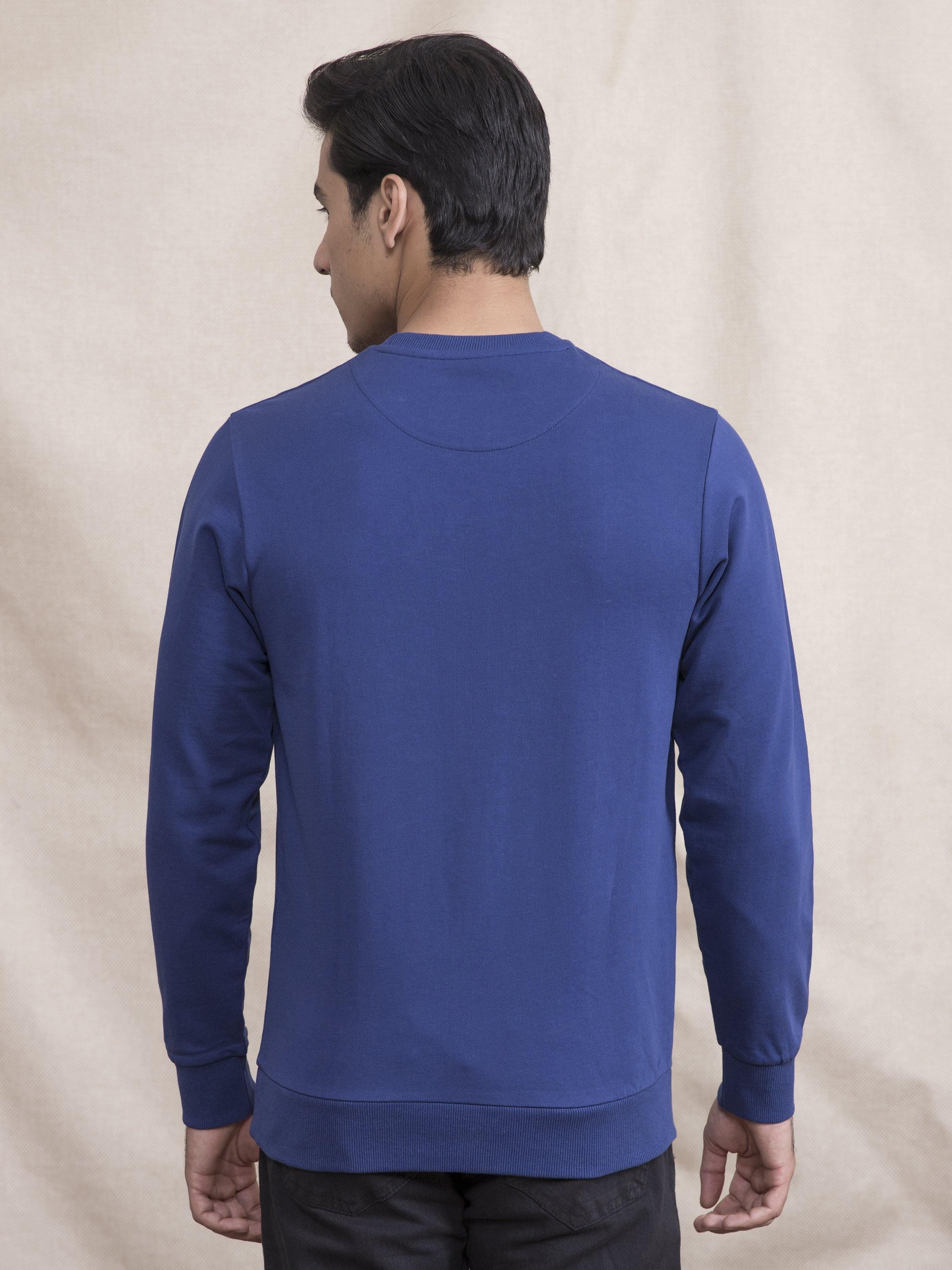 Indigo crewneck sweatshirt with plain back, long sleeves