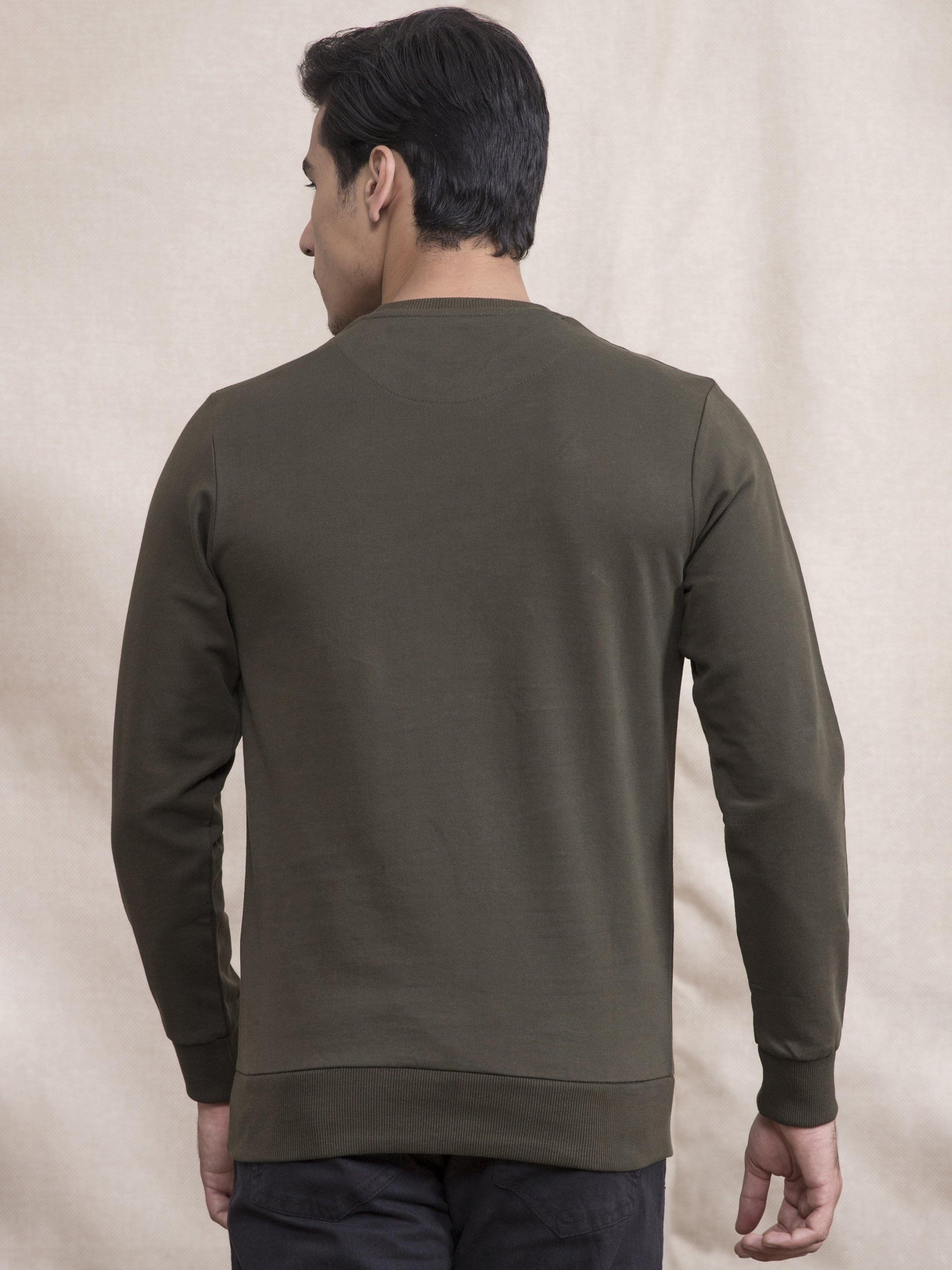 SWEAT SHIRT PRINTED FULL SLEEVE OLIVE at Charcoal Clothing