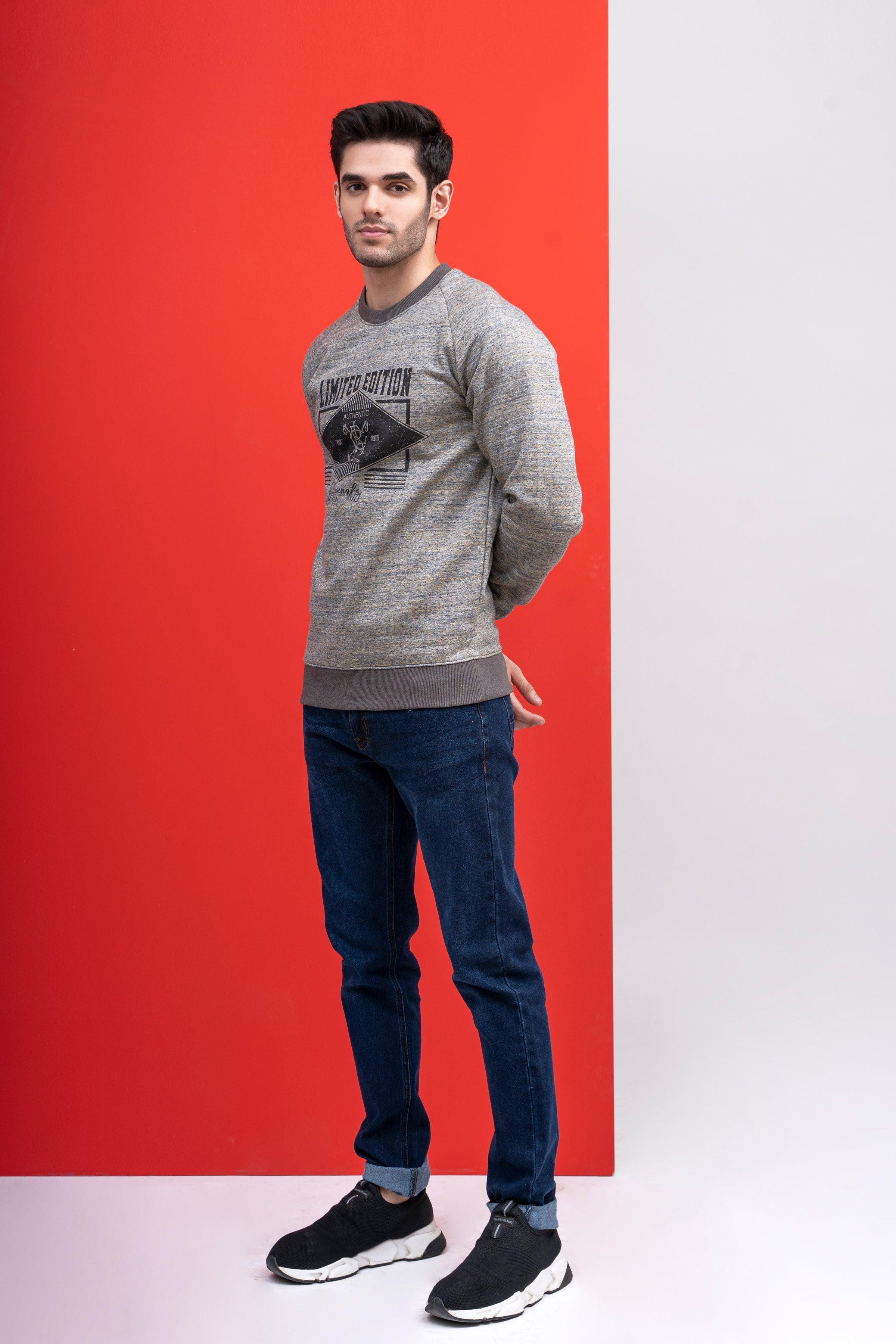 SWEAT SHIRT ROUND NECK F/S GREY at Charcoal Clothing