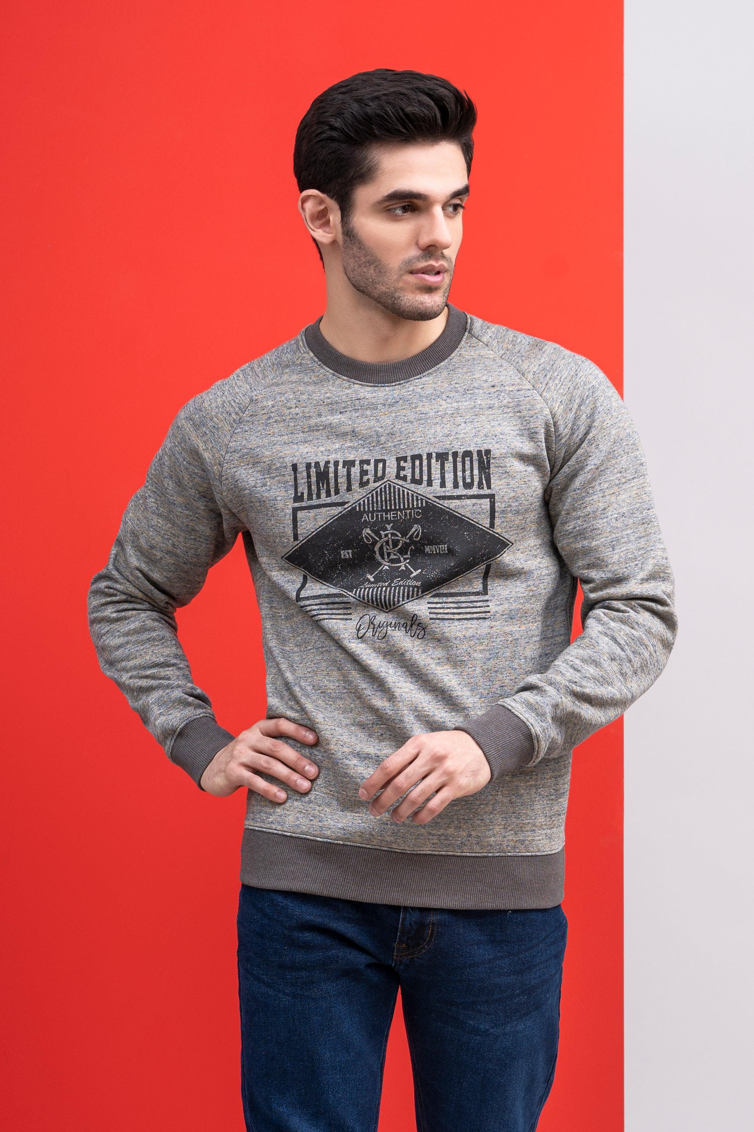 SWEAT SHIRT ROUND NECK F/S GREY at Charcoal Clothing