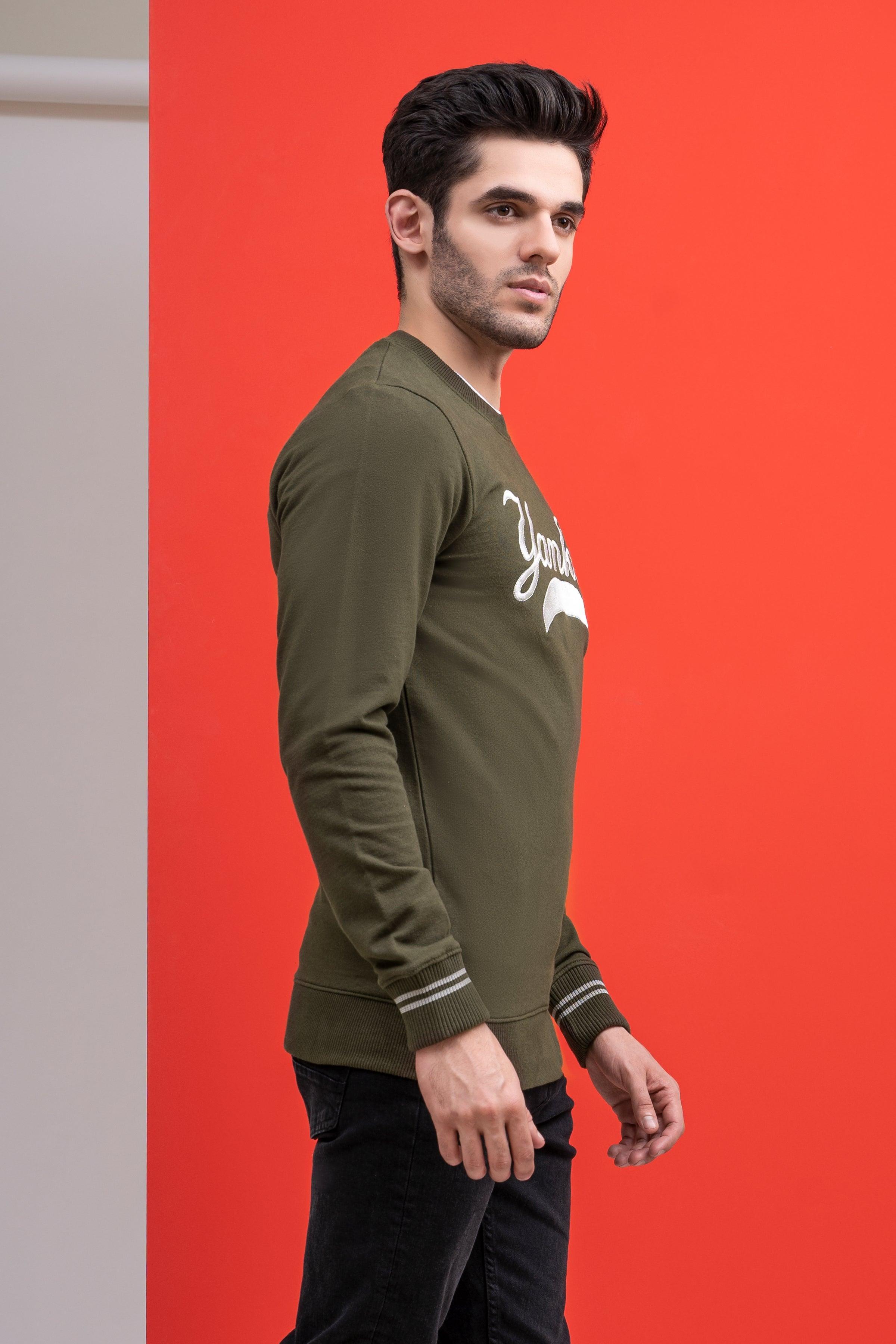 SWEAT SHIRT ROUND NECK FULL SLEEVE OLIVE GREEN at Charcoal Clothing
