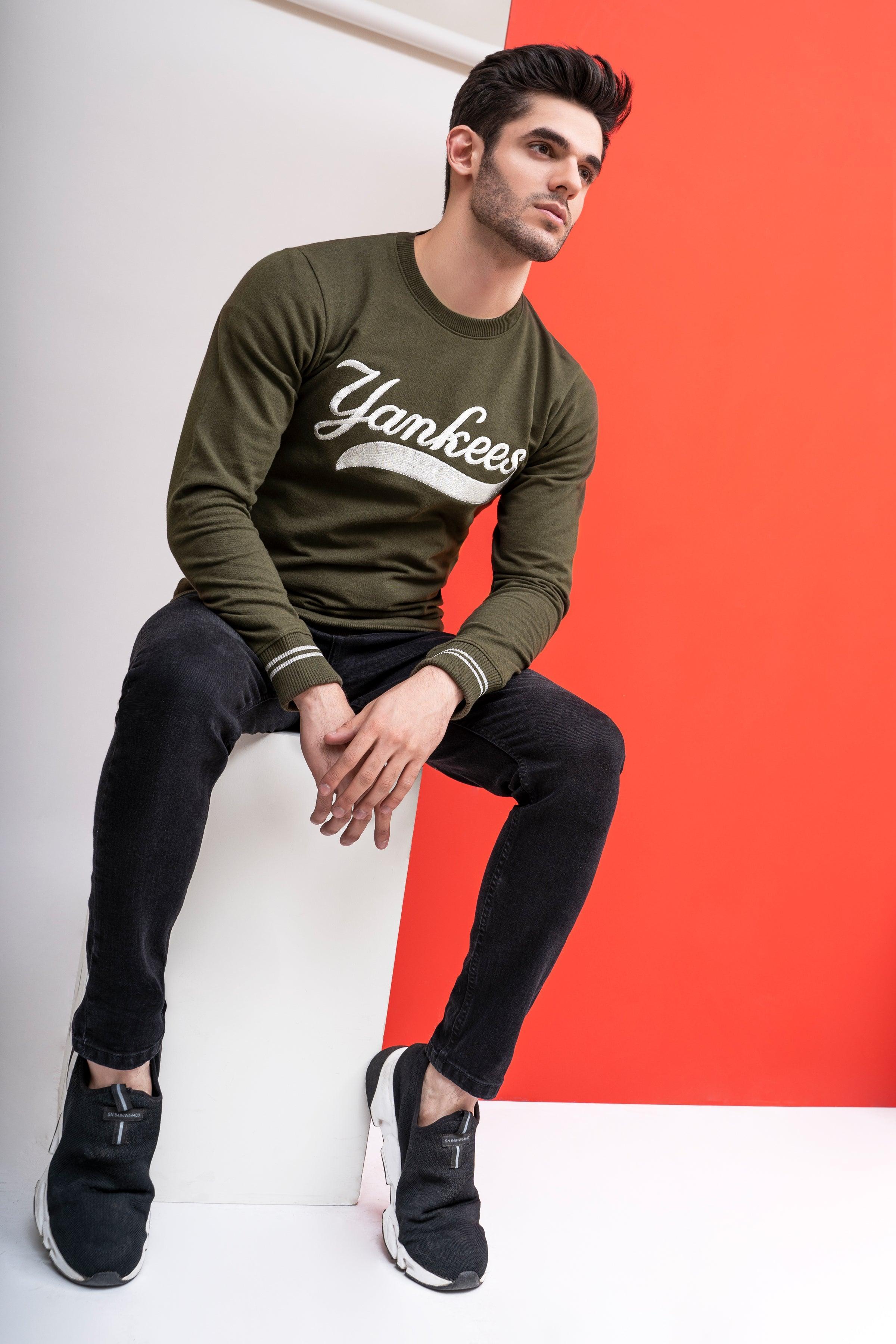 SWEAT SHIRT ROUND NECK FULL SLEEVE OLIVE GREEN at Charcoal Clothing
