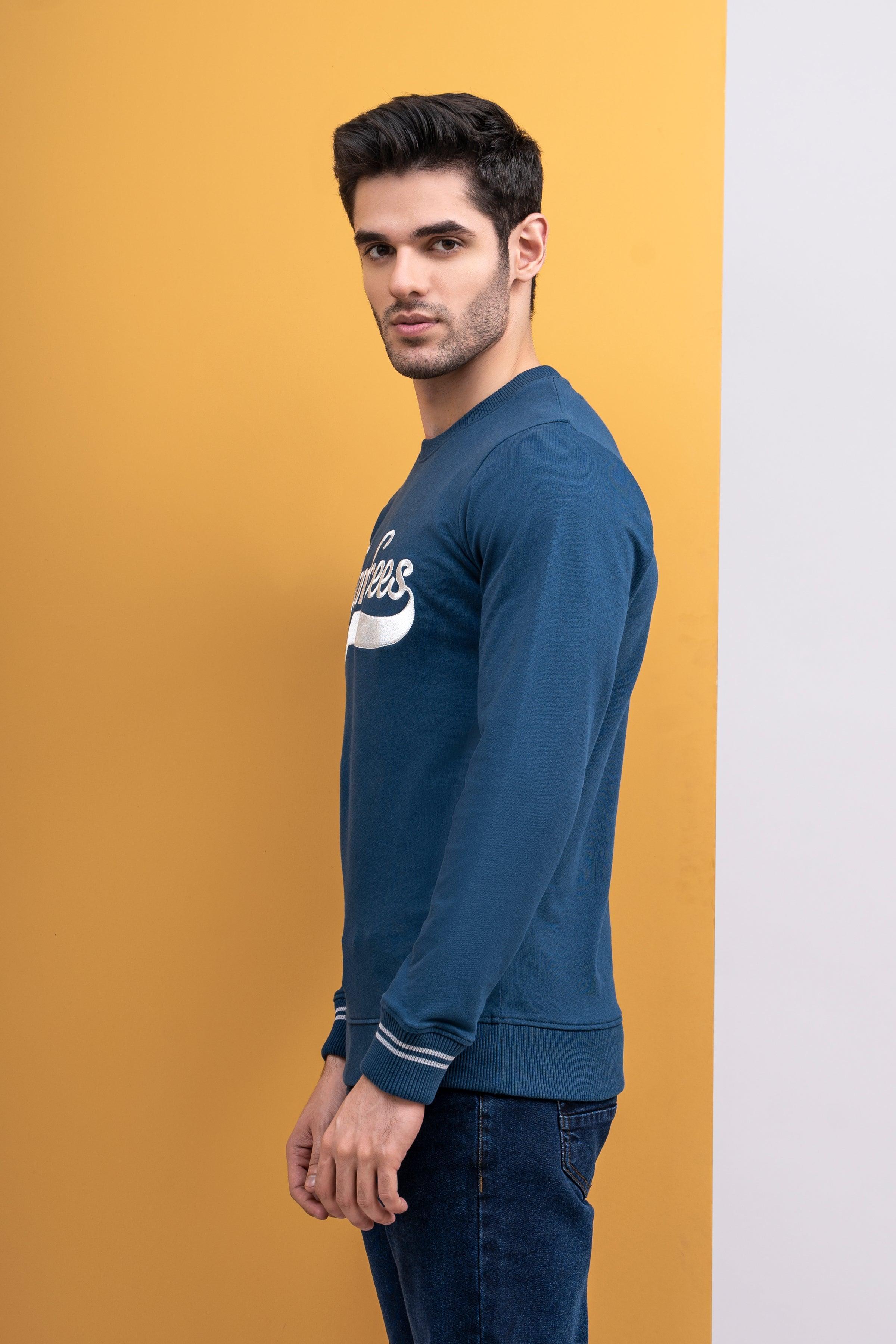 SWEAT SHIRT ROUND NECK FULL SLEEVE TEAL BLUE at Charcoal Clothing