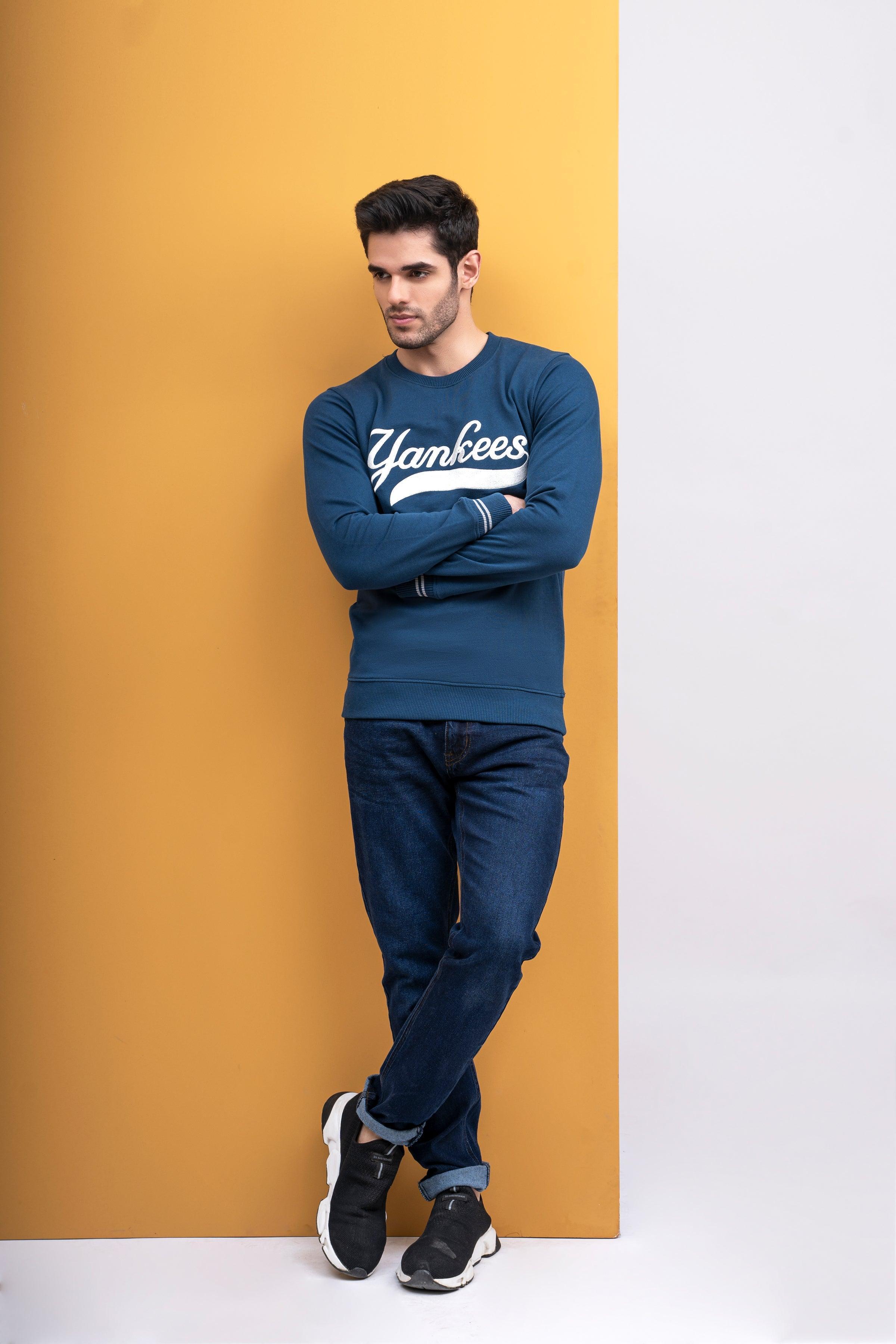 SWEAT SHIRT ROUND NECK FULL SLEEVE TEAL BLUE at Charcoal Clothing