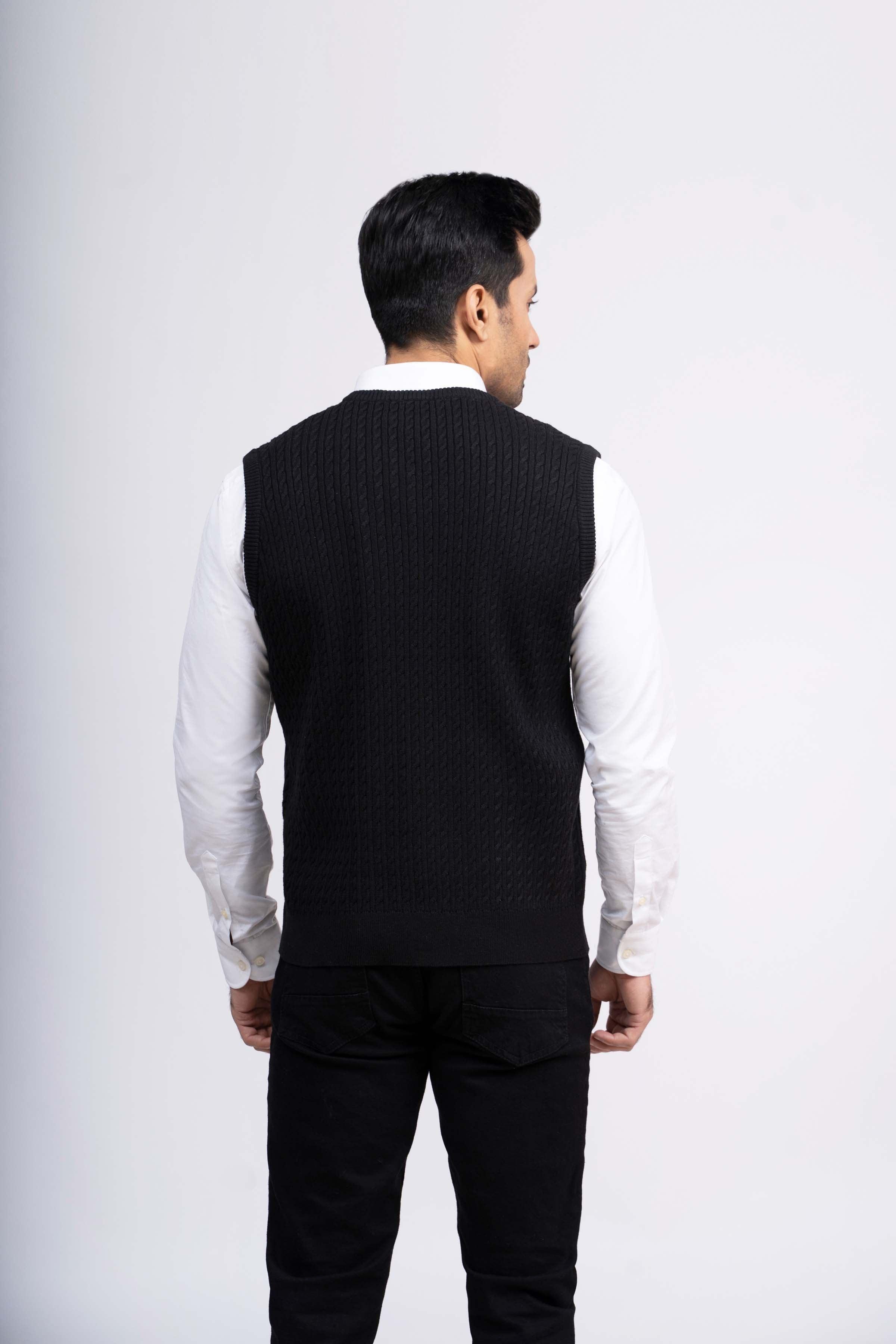 SWEATER CABLE TIPPING SLEEVES LESS BLACK at Charcoal Clothing