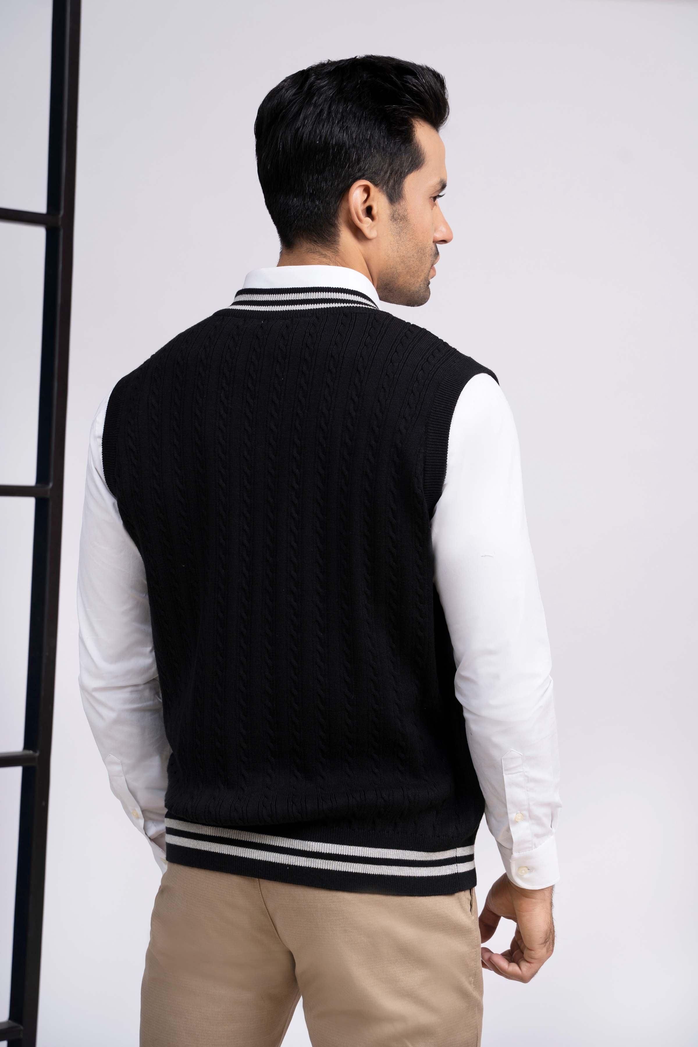 SWEATER CABLE TIPPING SLEEVES LESS BLACK at Charcoal Clothing