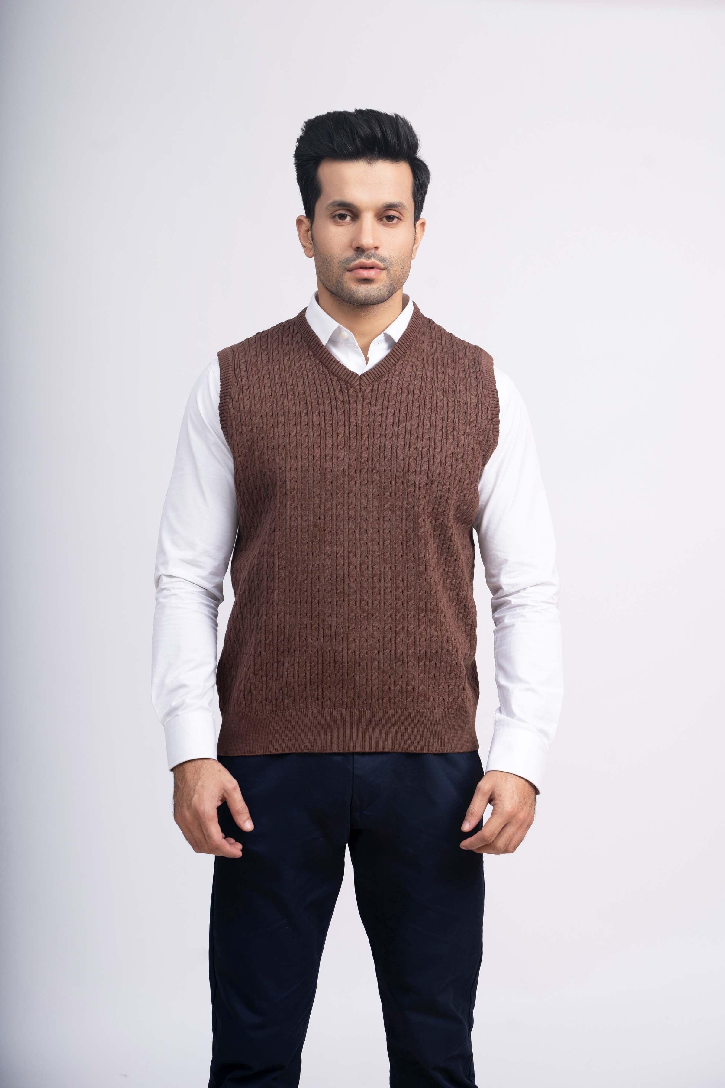 SWEATER CABLE TIPPING SLEEVES LESS BROWN at Charcoal Clothing