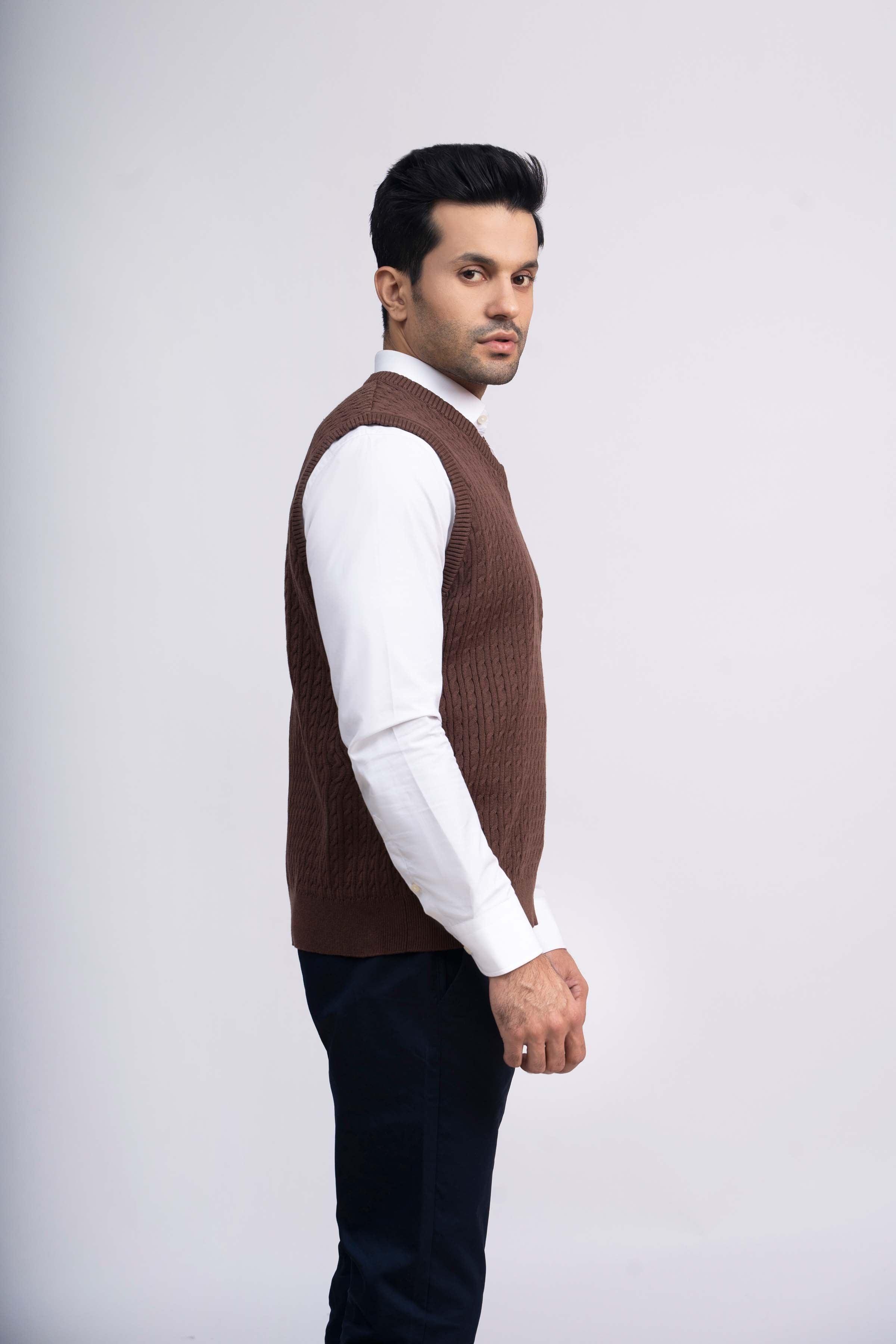 SWEATER CABLE TIPPING SLEEVES LESS BROWN at Charcoal Clothing