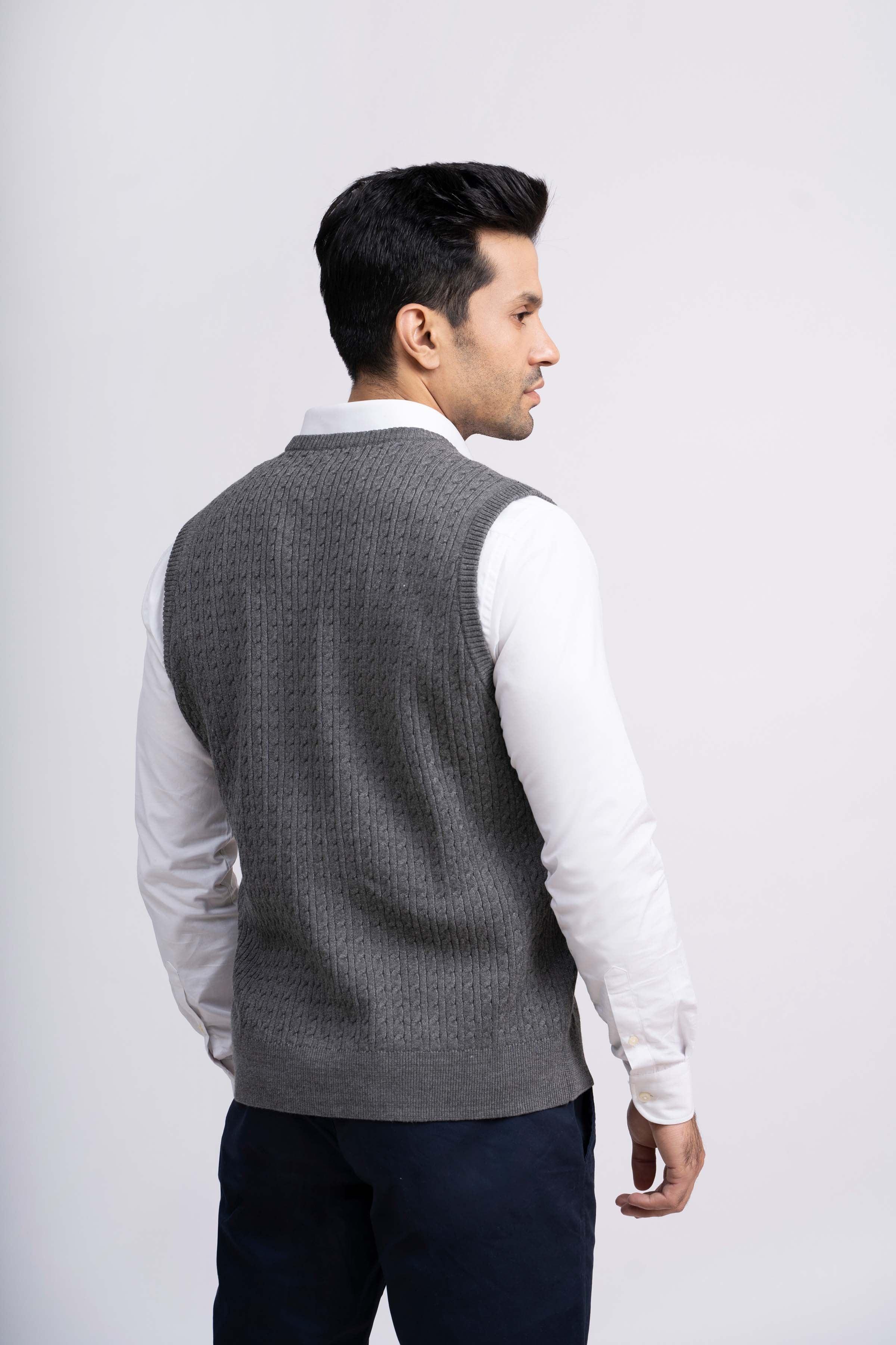 SWEATER CABLE TIPPING SLEEVES LESS GREY at Charcoal Clothing