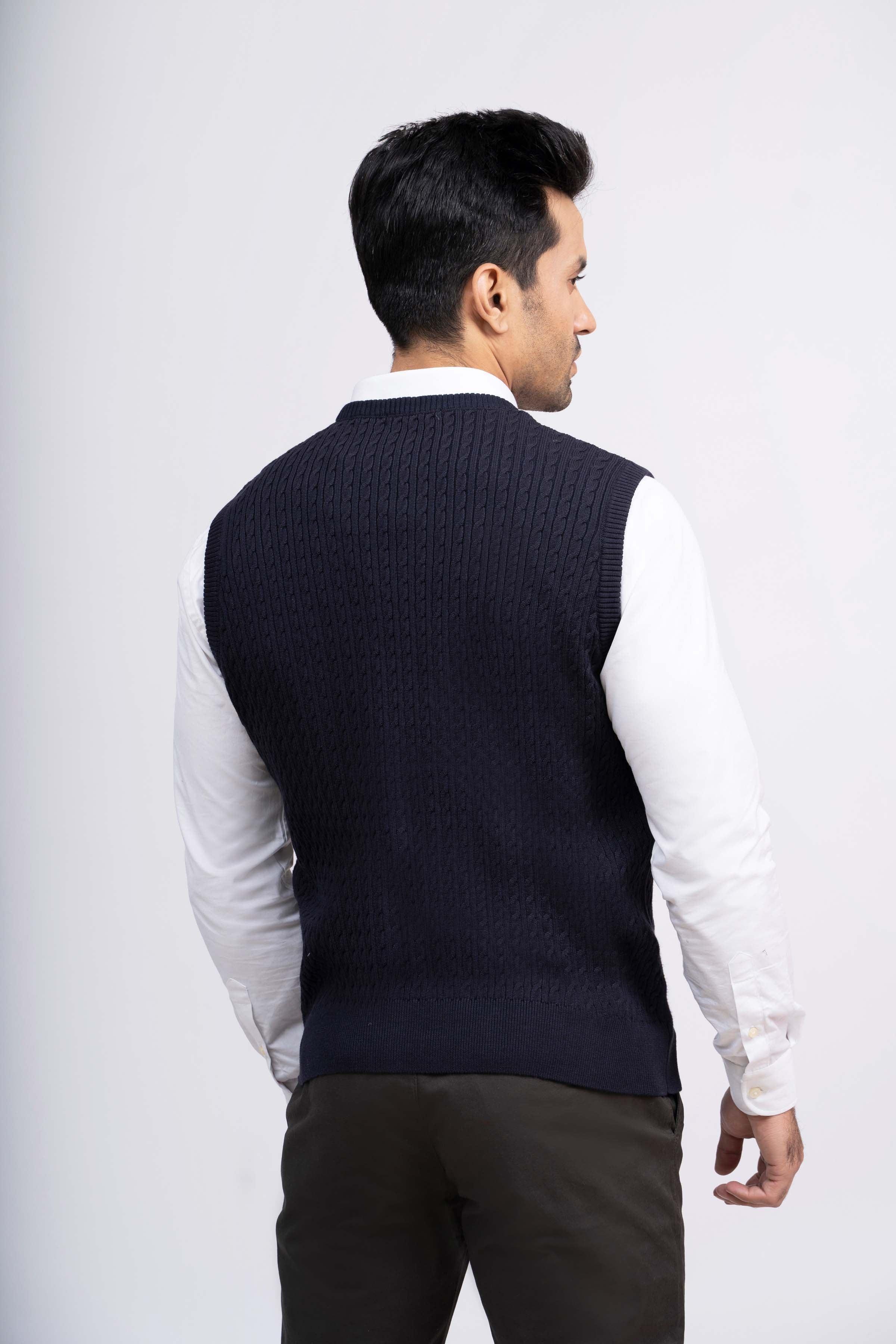 SWEATER CABLE TIPPING SLEEVES LESS NAVY at Charcoal Clothing