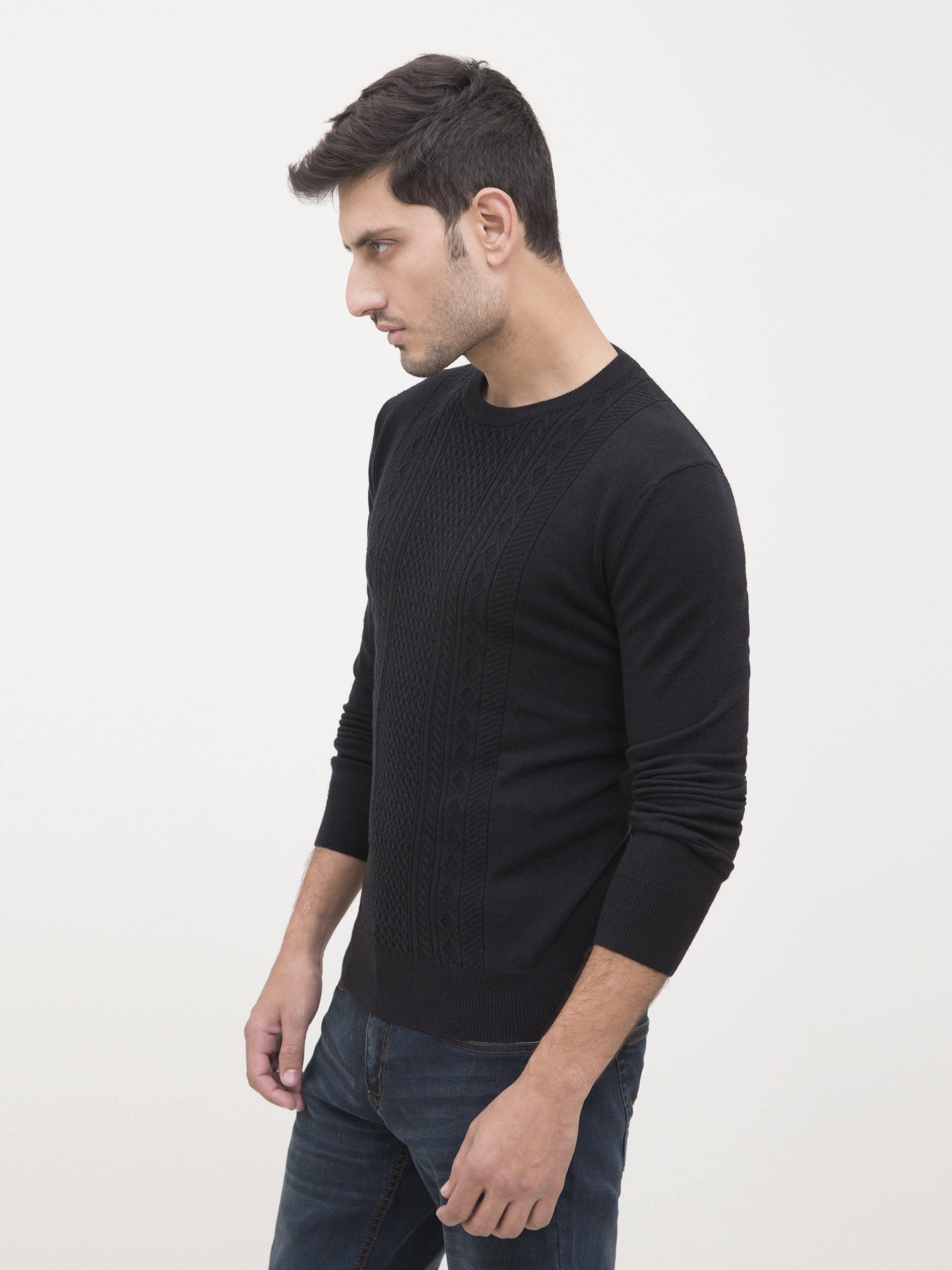SWEATER CREW NECK FULL SLEEVE BLACK at Charcoal Clothing