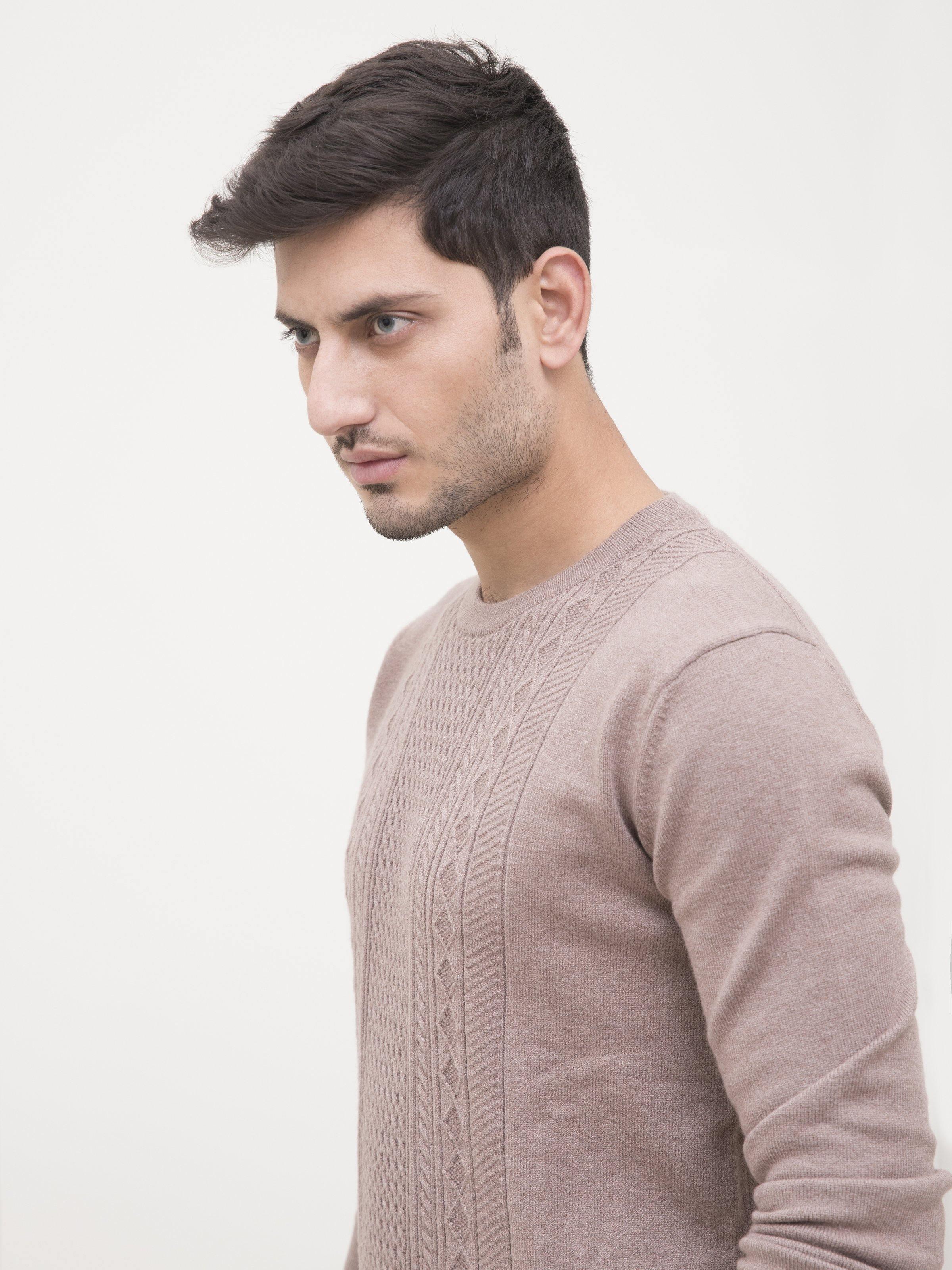 SWEATER CREW NECK FULL SLEEVE LIGHT BROWN at Charcoal Clothing