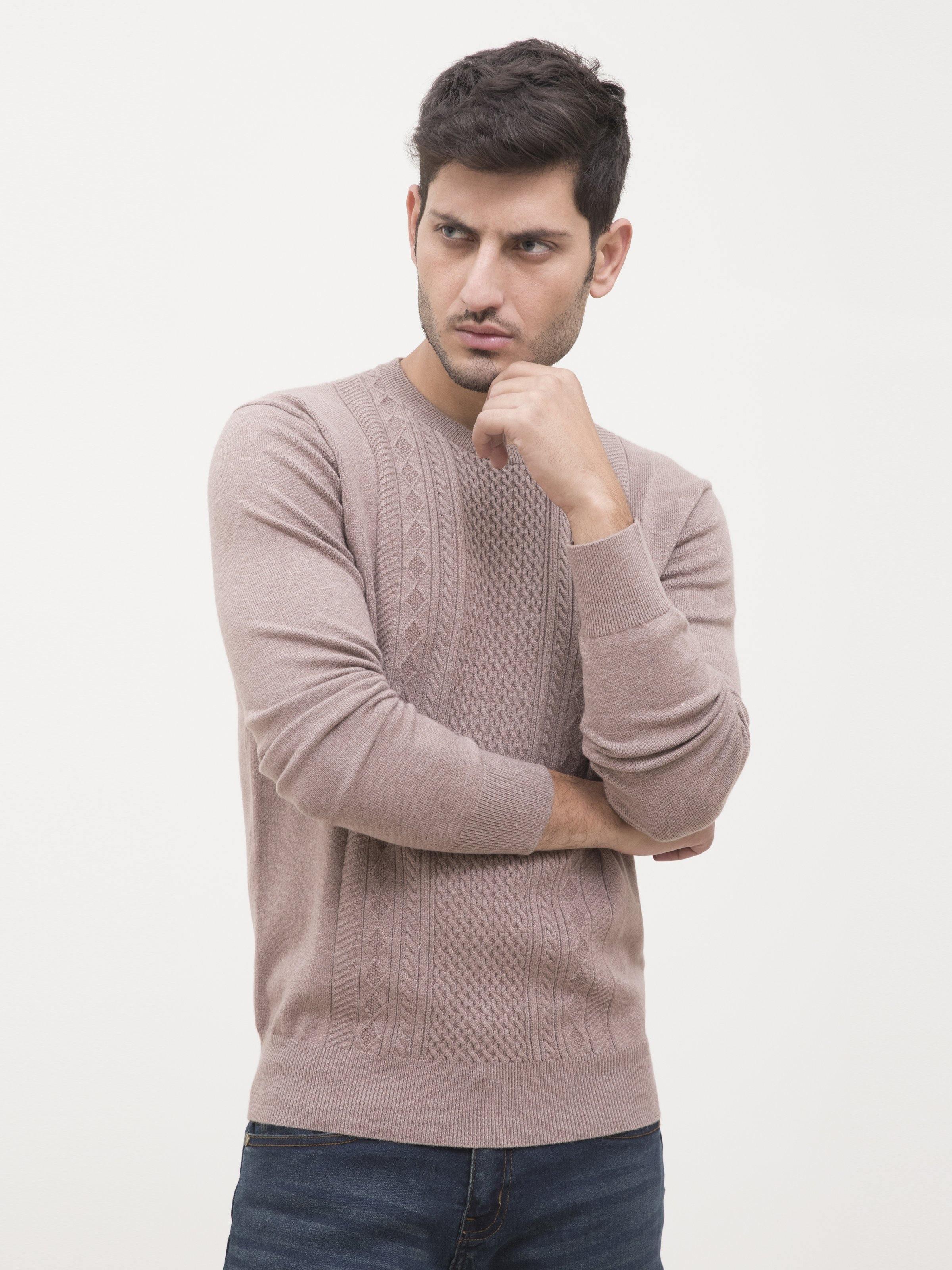 SWEATER CREW NECK FULL SLEEVE LIGHT BROWN at Charcoal Clothing