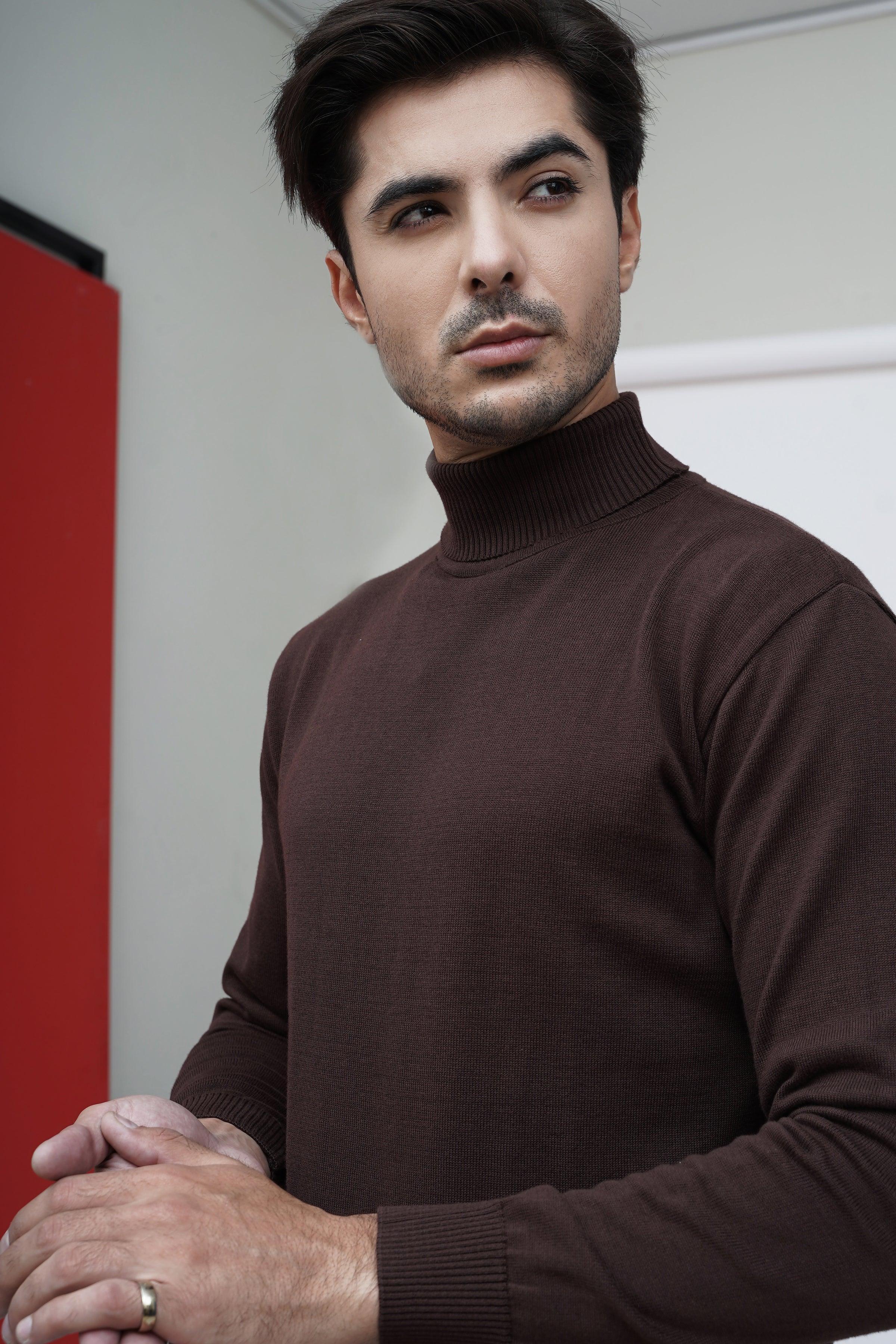 SWEATER HIGH NECK F/S BROWN at Charcoal Clothing