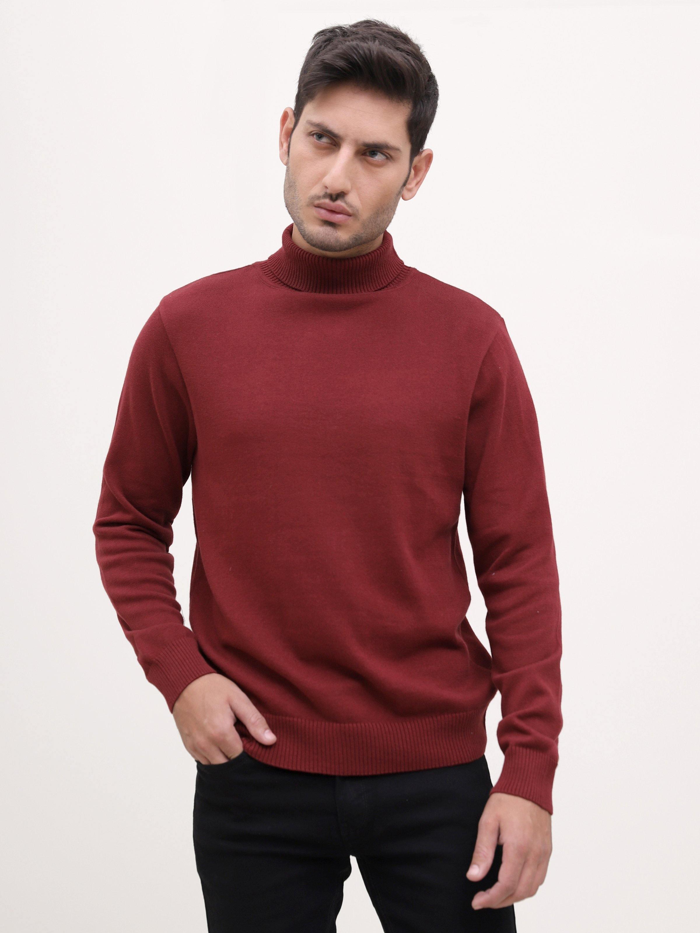 SWEATER HIGH NECK FULL SLEEVE MAROON at Charcoal Clothing