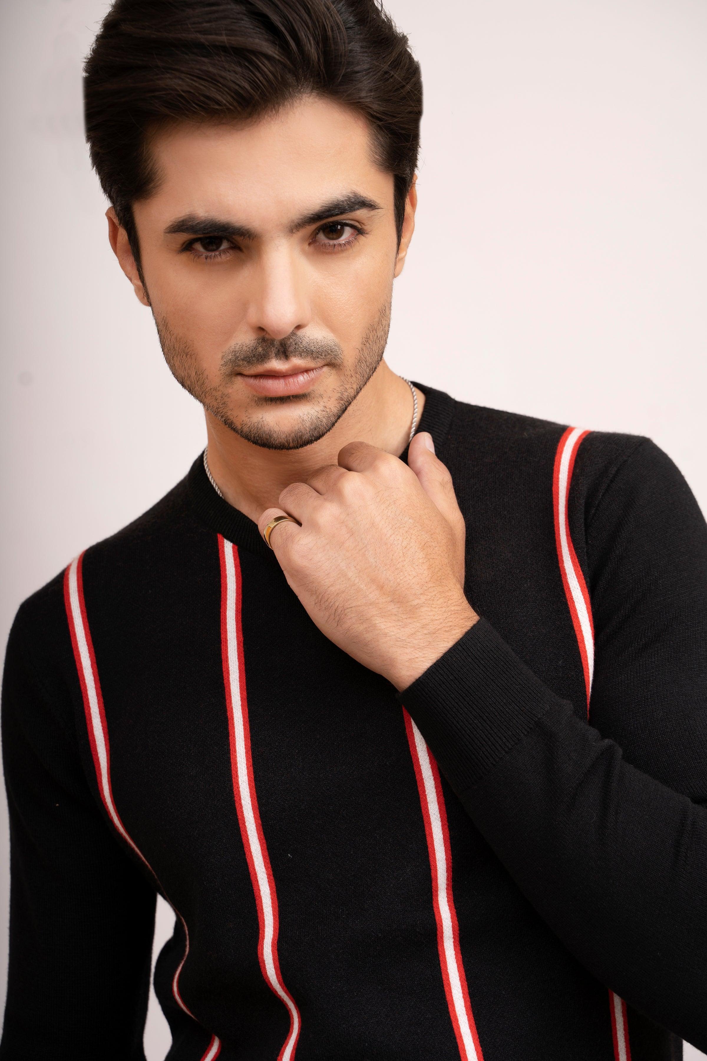 SWEATER R NECK F/L BLACK at Charcoal Clothing