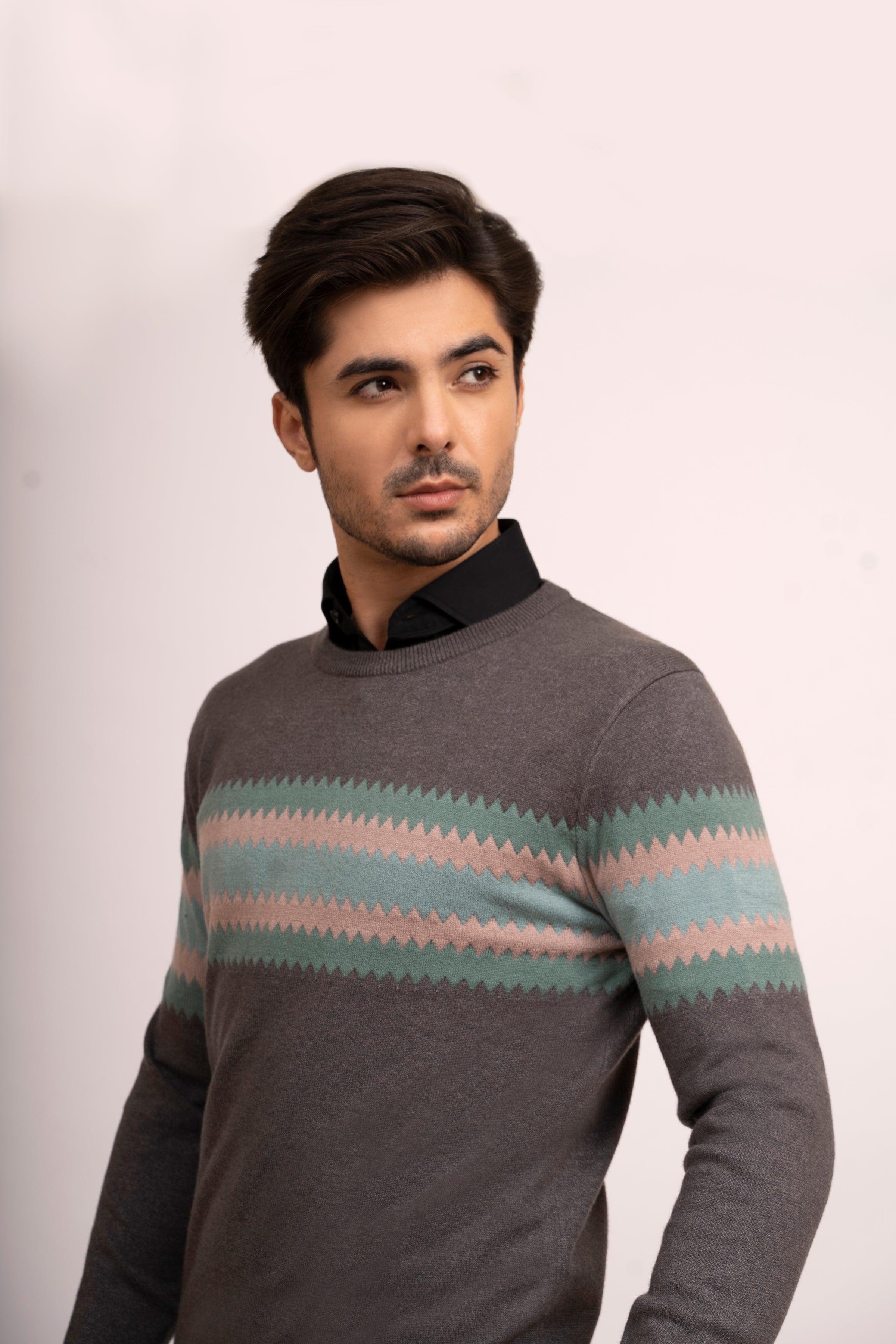 SWEATER R NECK F/L GREY at Charcoal Clothing