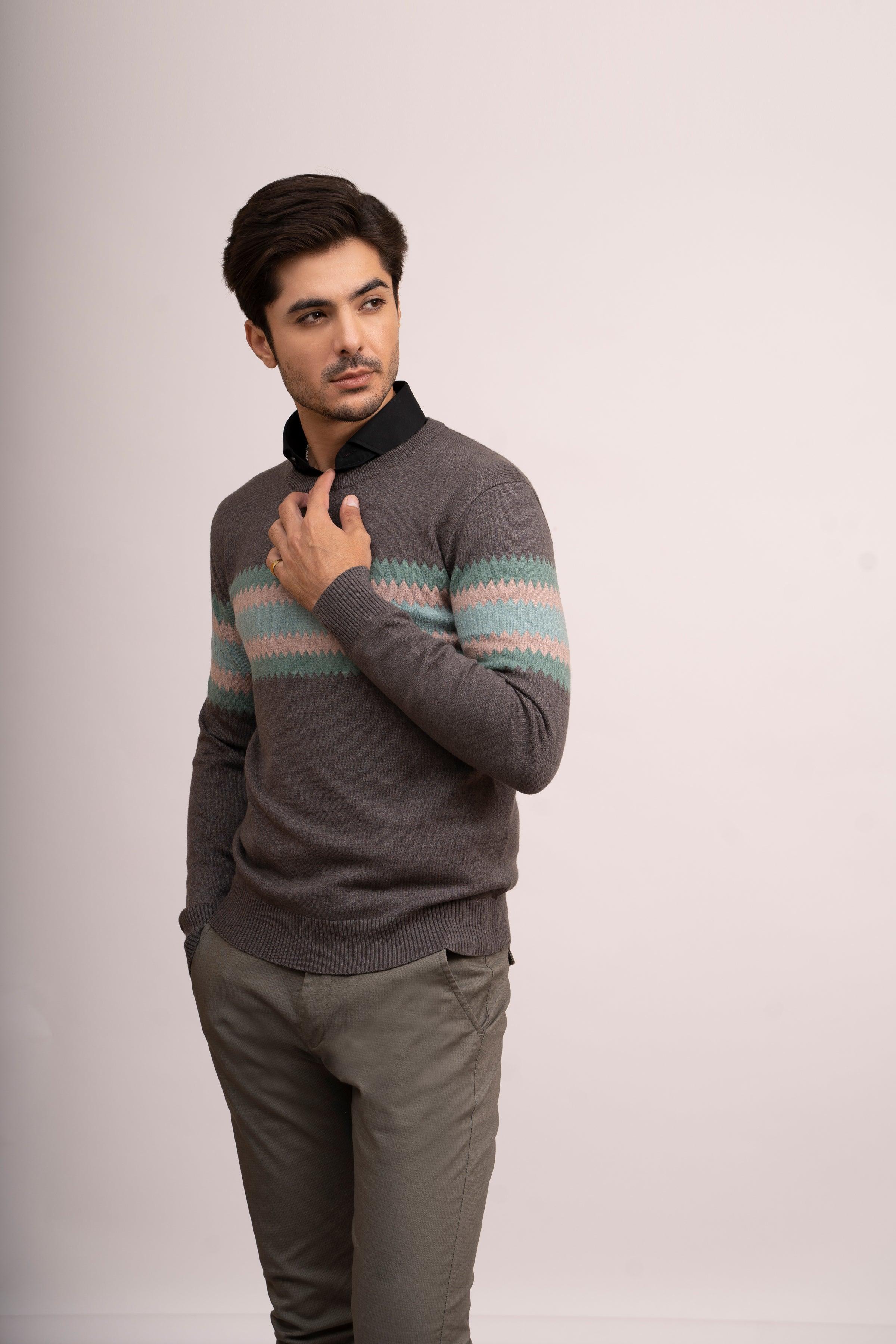 SWEATER R NECK F/L GREY at Charcoal Clothing