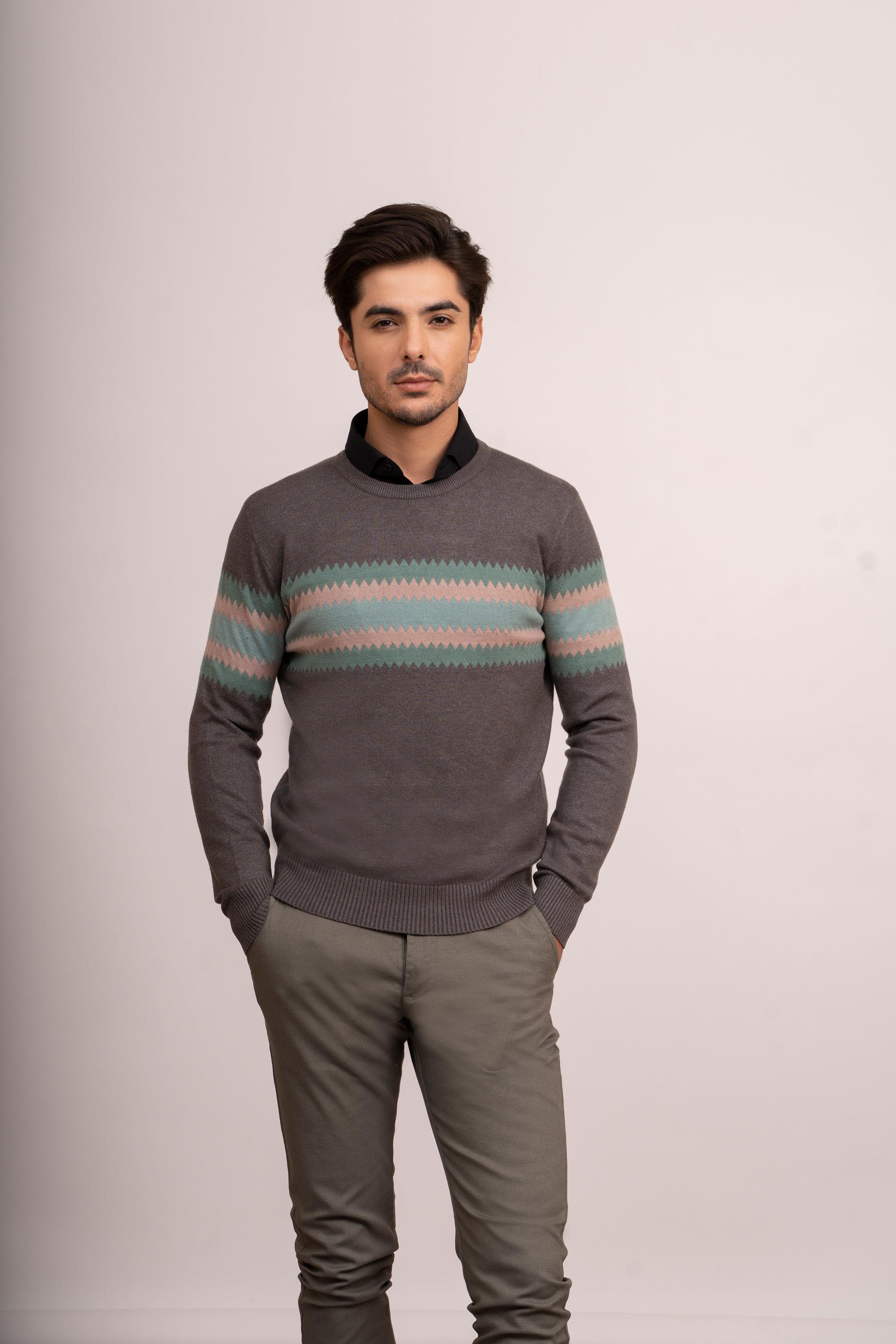 SWEATER R NECK F/L GREY at Charcoal Clothing