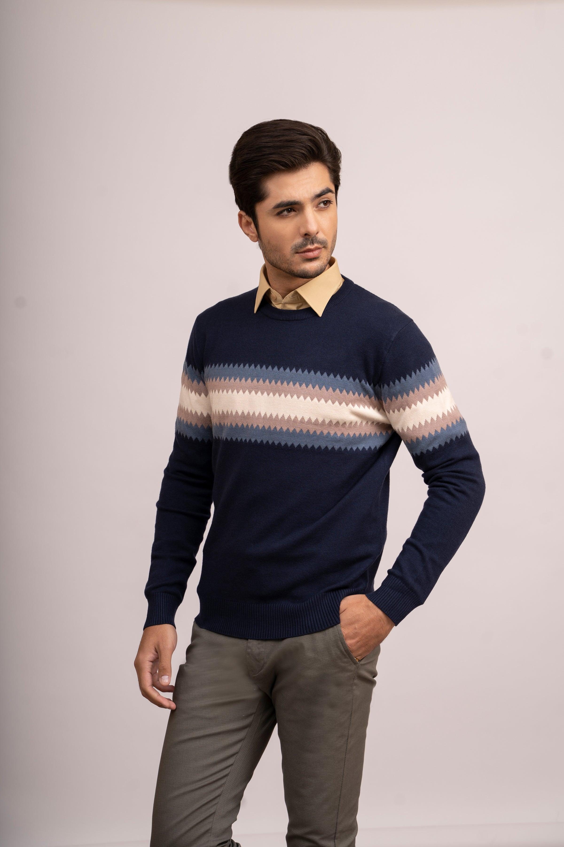 SWEATER R NECK F/L NAVY at Charcoal Clothing