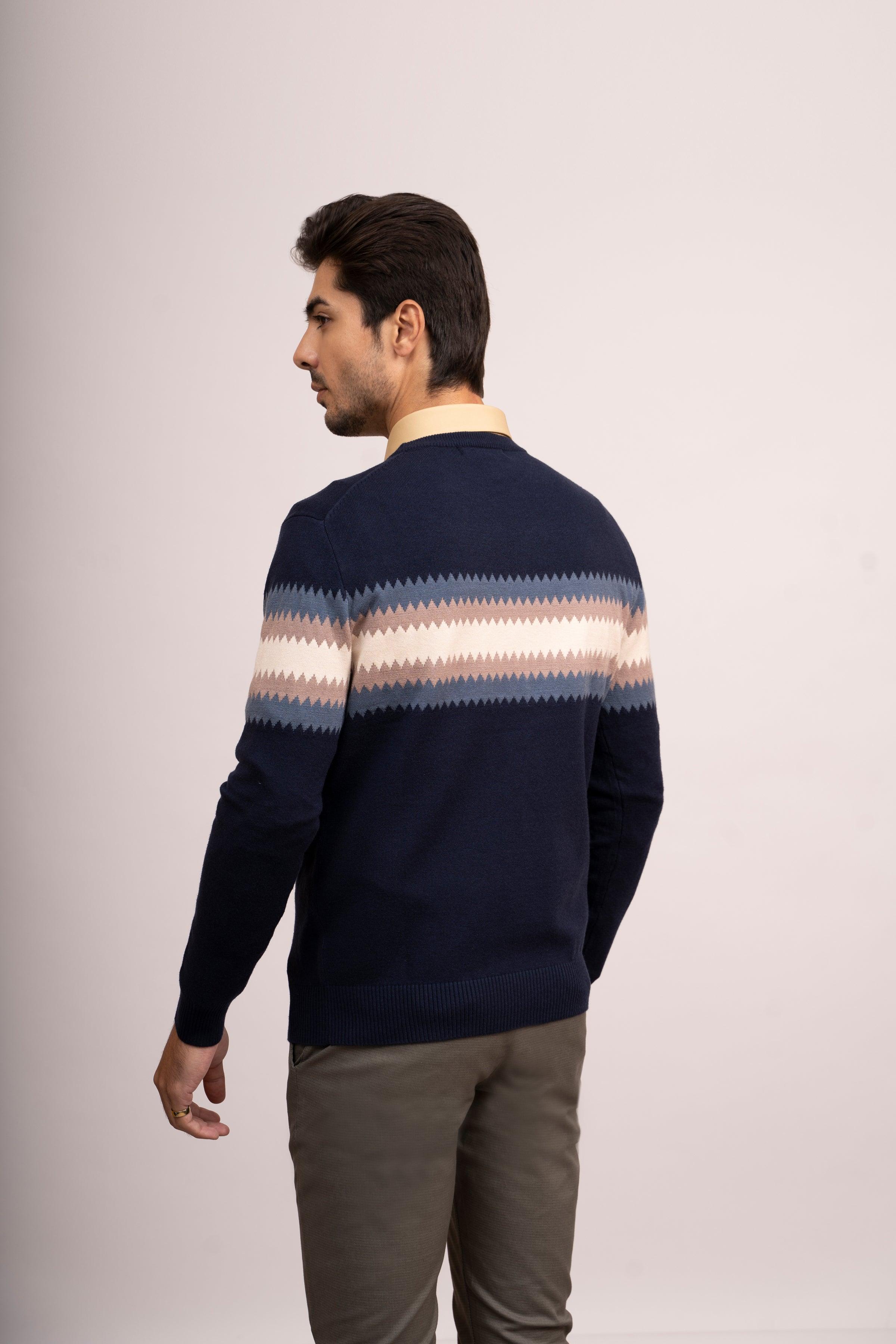 SWEATER R NECK F/L NAVY at Charcoal Clothing
