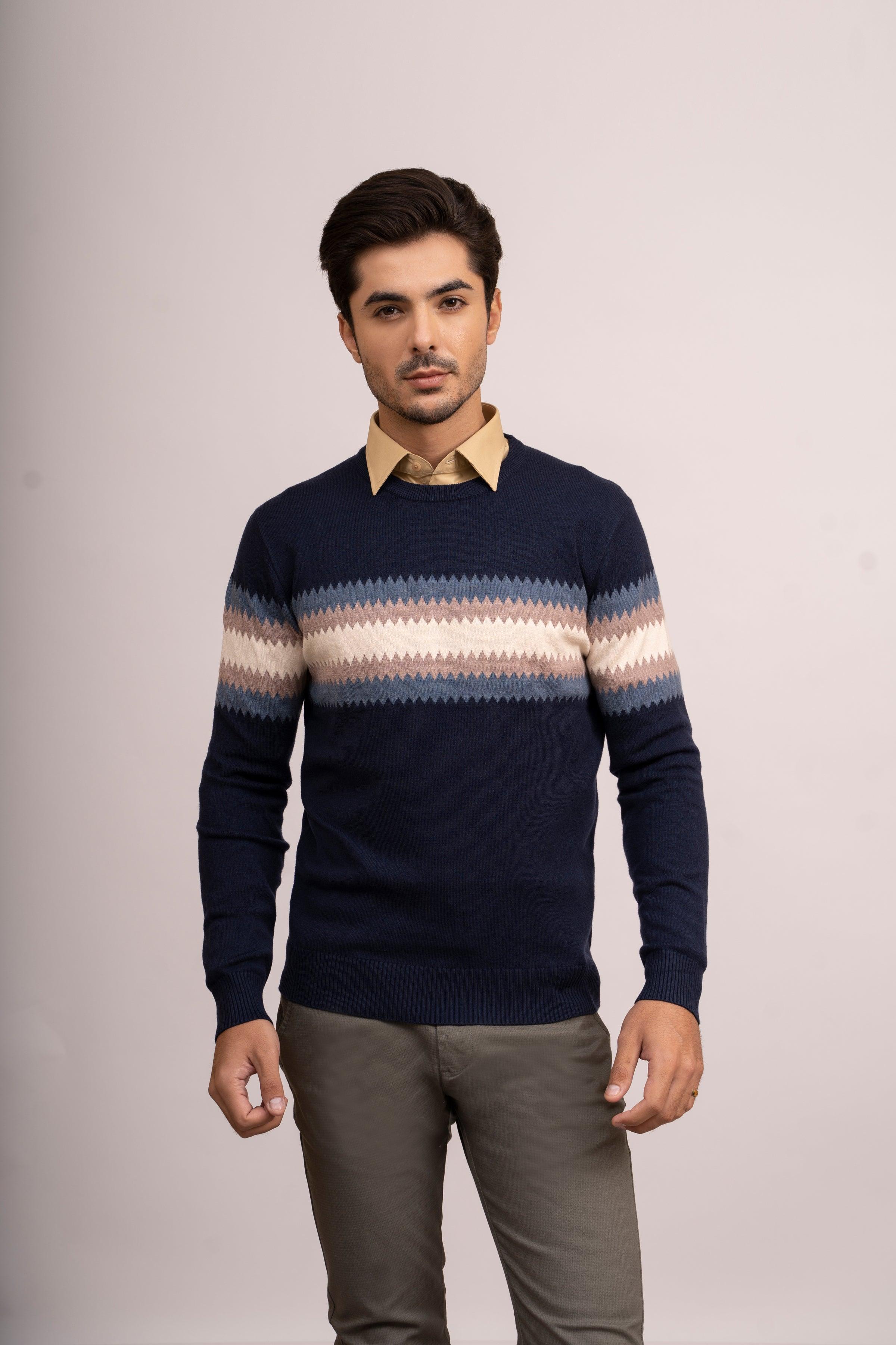 SWEATER R NECK F/L NAVY at Charcoal Clothing