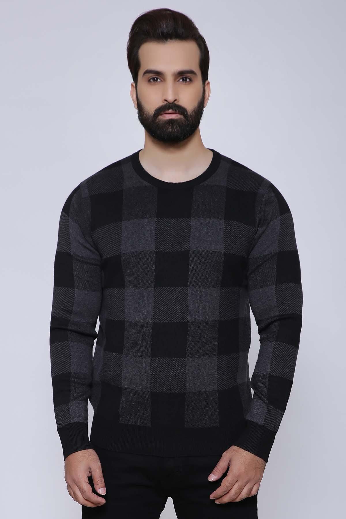 SWEATER ROUND NECK FULL SLEEVE BLACK GREY at Charcoal Clothing
