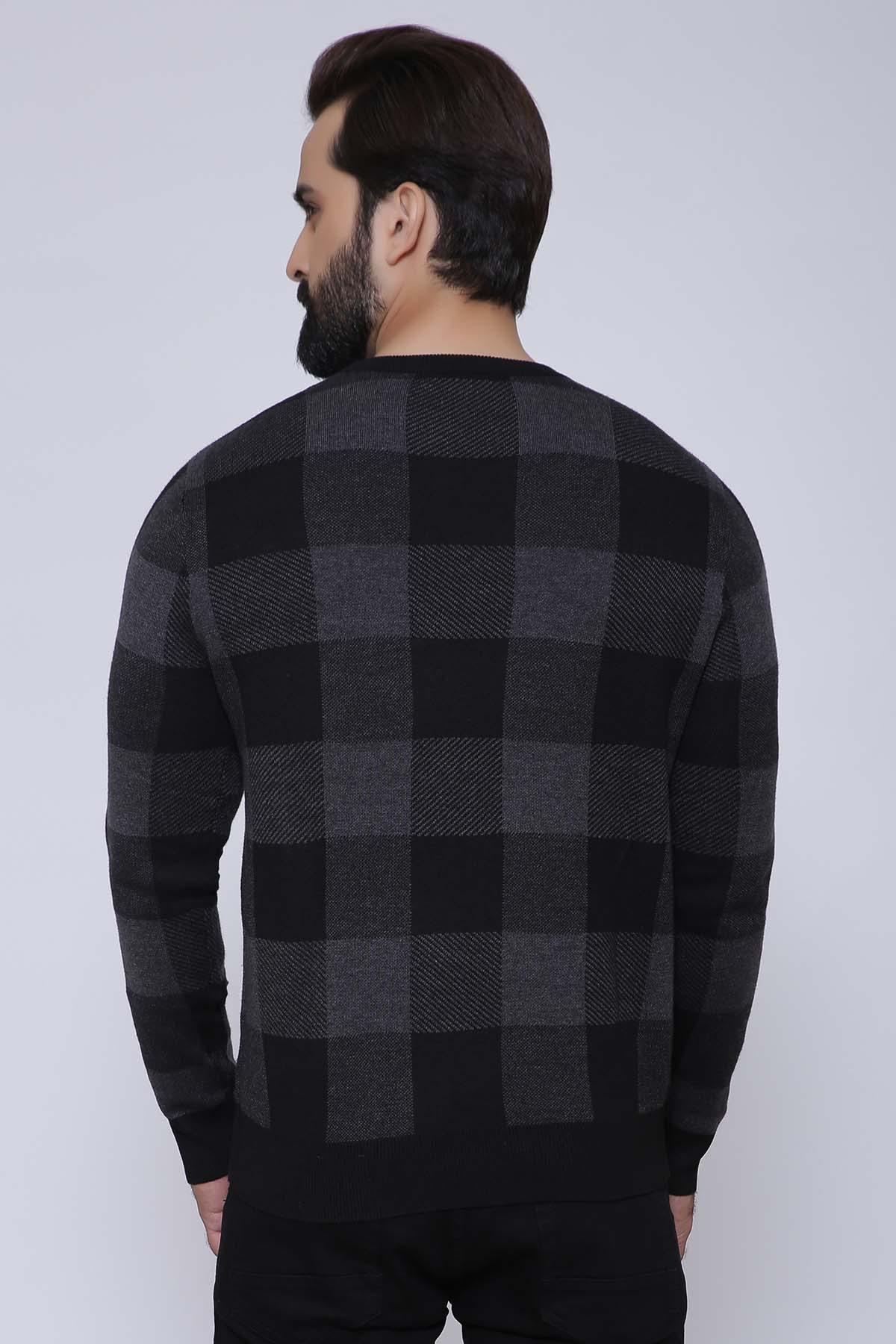 SWEATER ROUND NECK FULL SLEEVE BLACK GREY at Charcoal Clothing