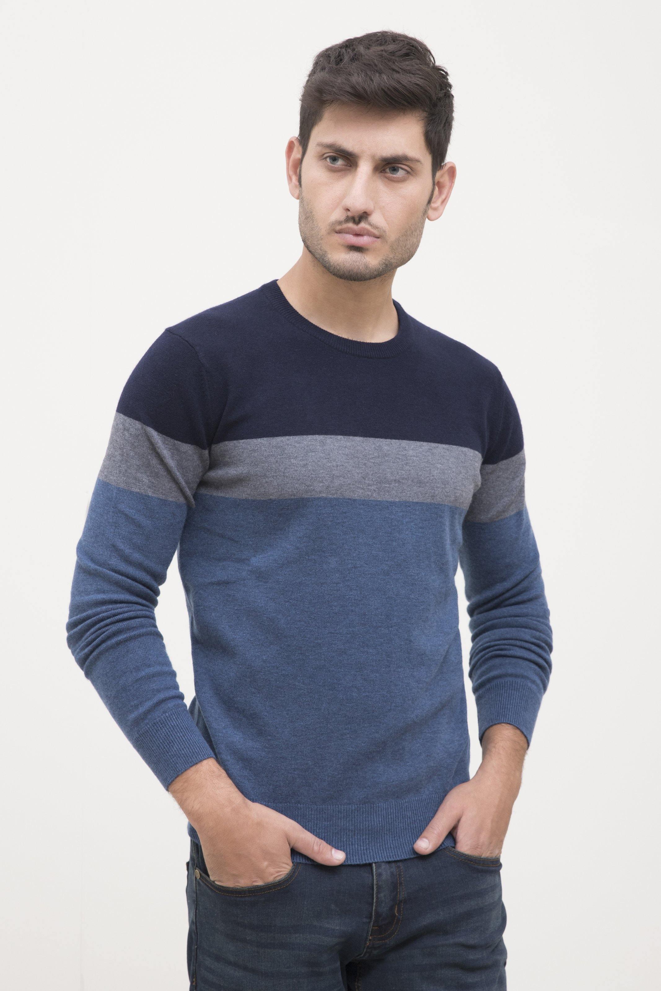 SWEATER ROUND NECK FULL SLEEVE BLUE GREY at Charcoal Clothing