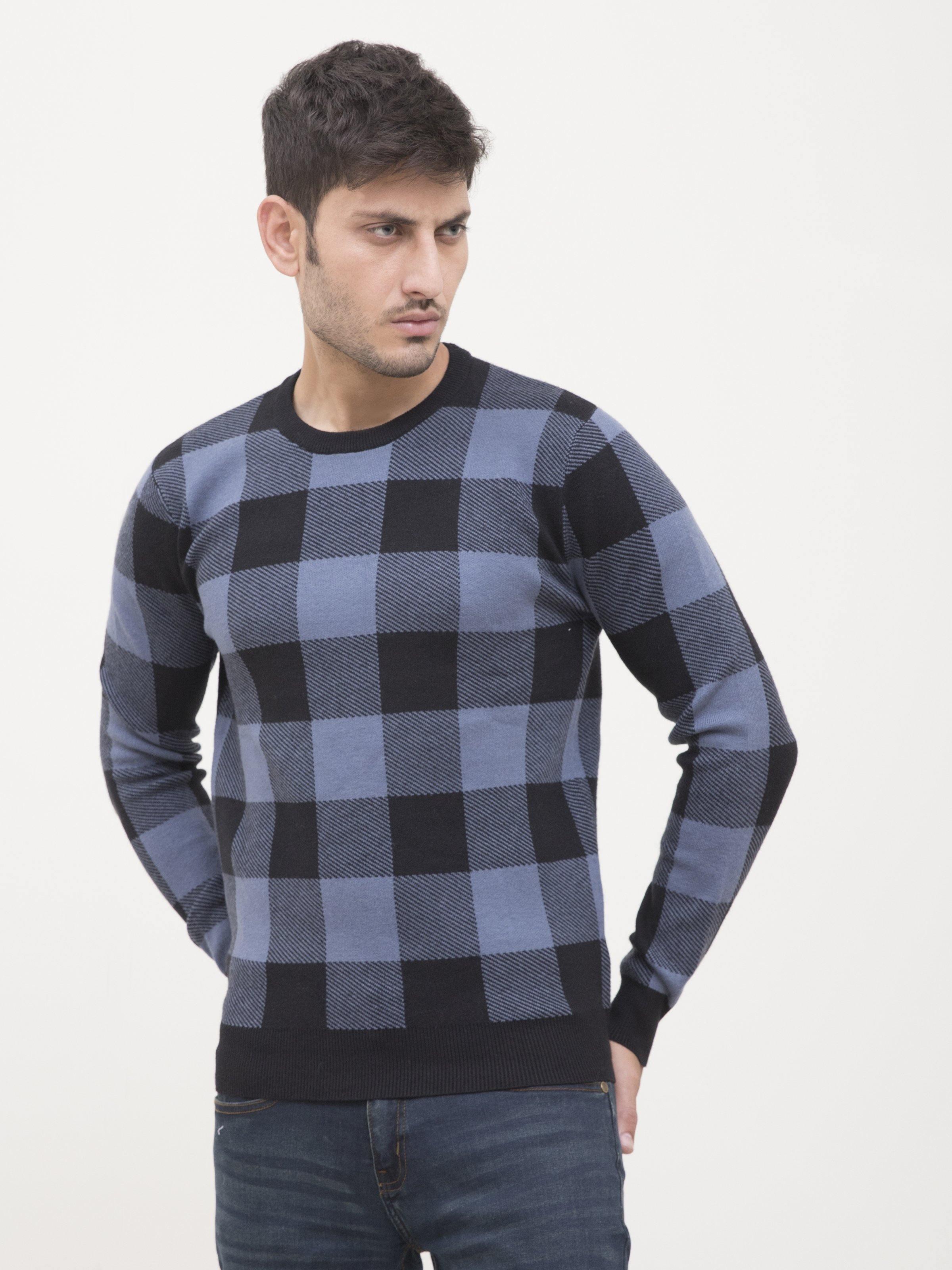SWEATER ROUND NECK FULL SLEEVE GREY BLACK at Charcoal Clothing