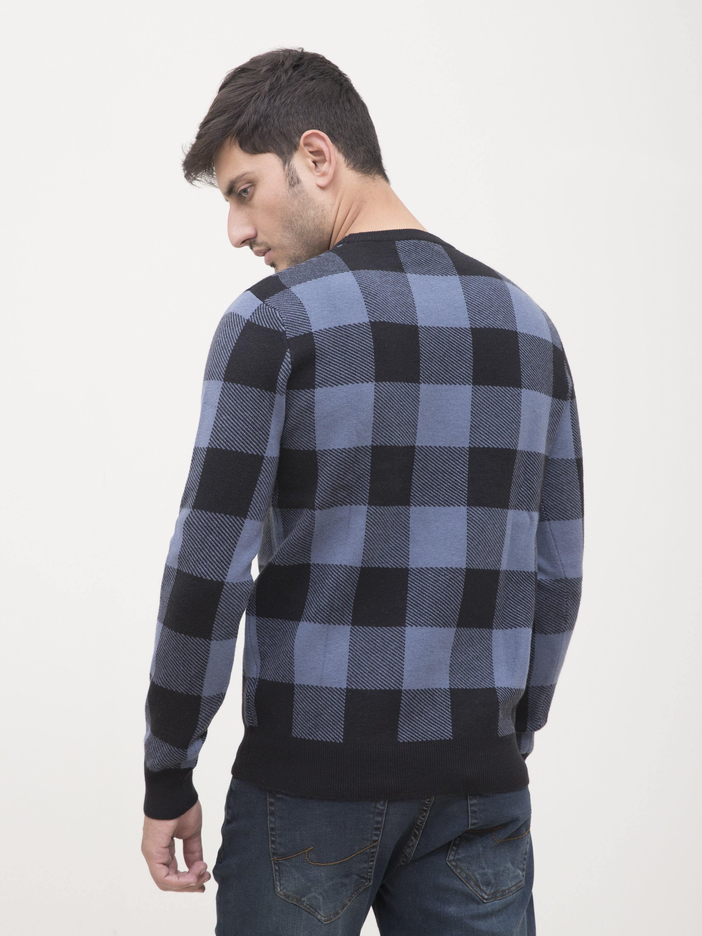 SWEATER ROUND NECK FULL SLEEVE GREY BLACK at Charcoal Clothing