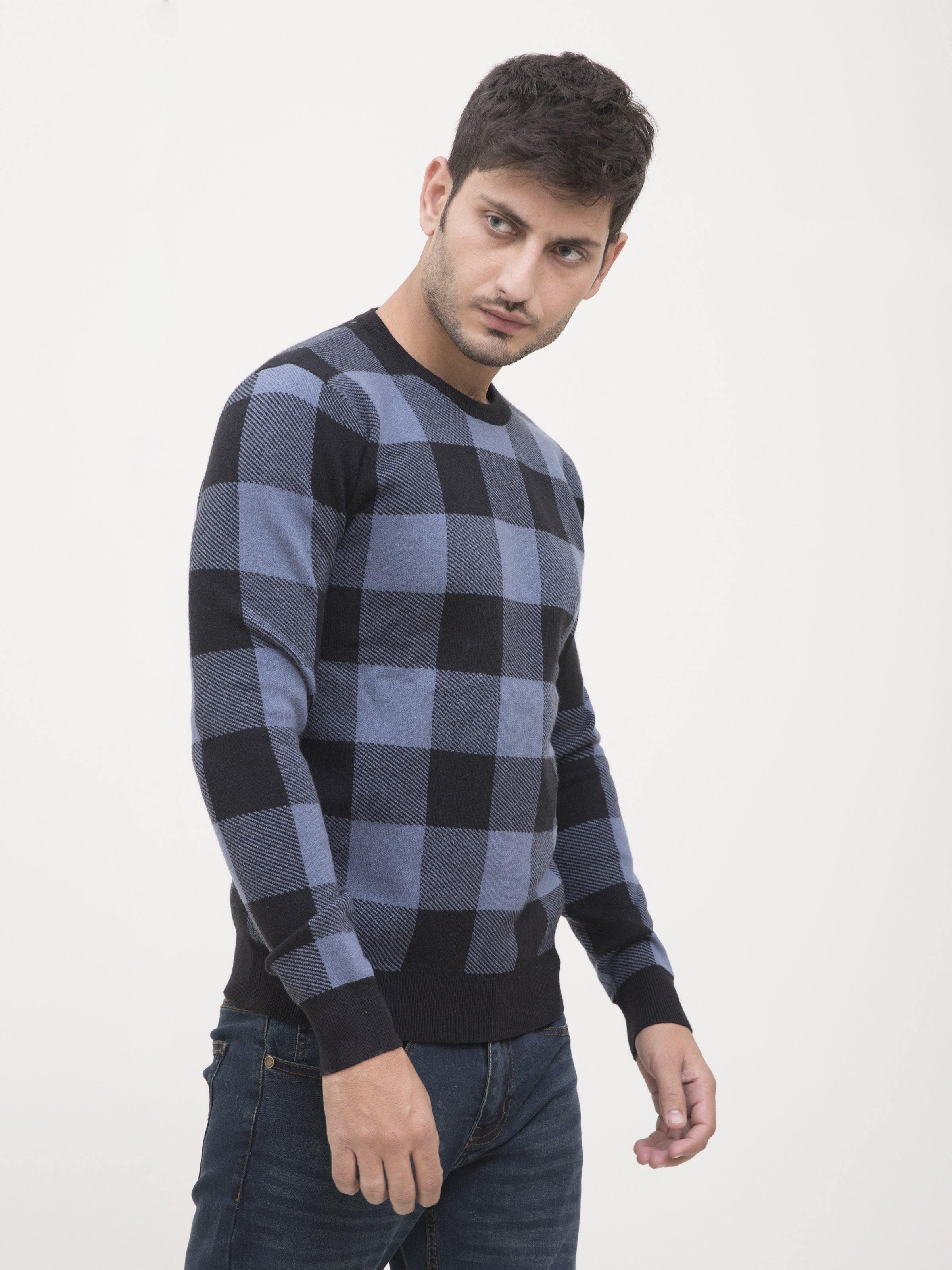 SWEATER ROUND NECK FULL SLEEVE GREY BLACK at Charcoal Clothing